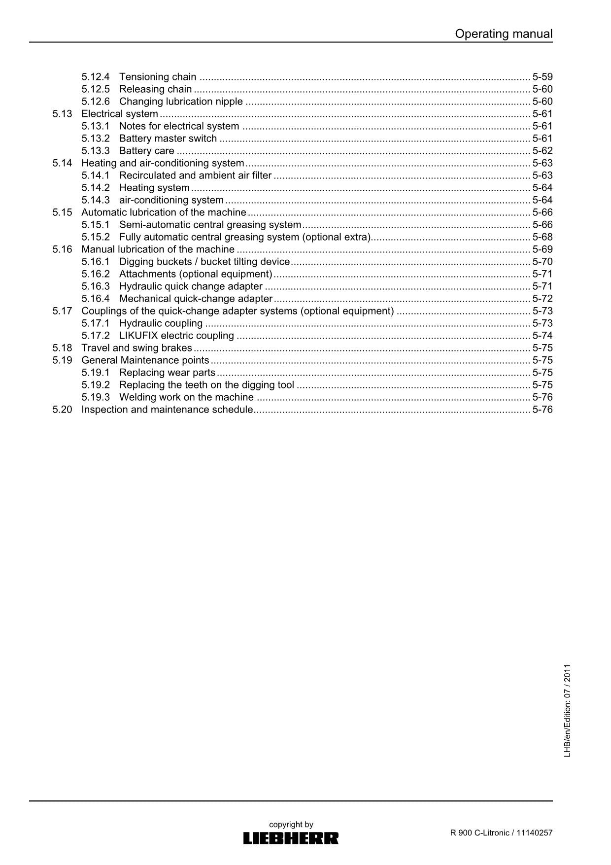 Liebherr R900 C-Litronic Excavator Operators manual serial 57270