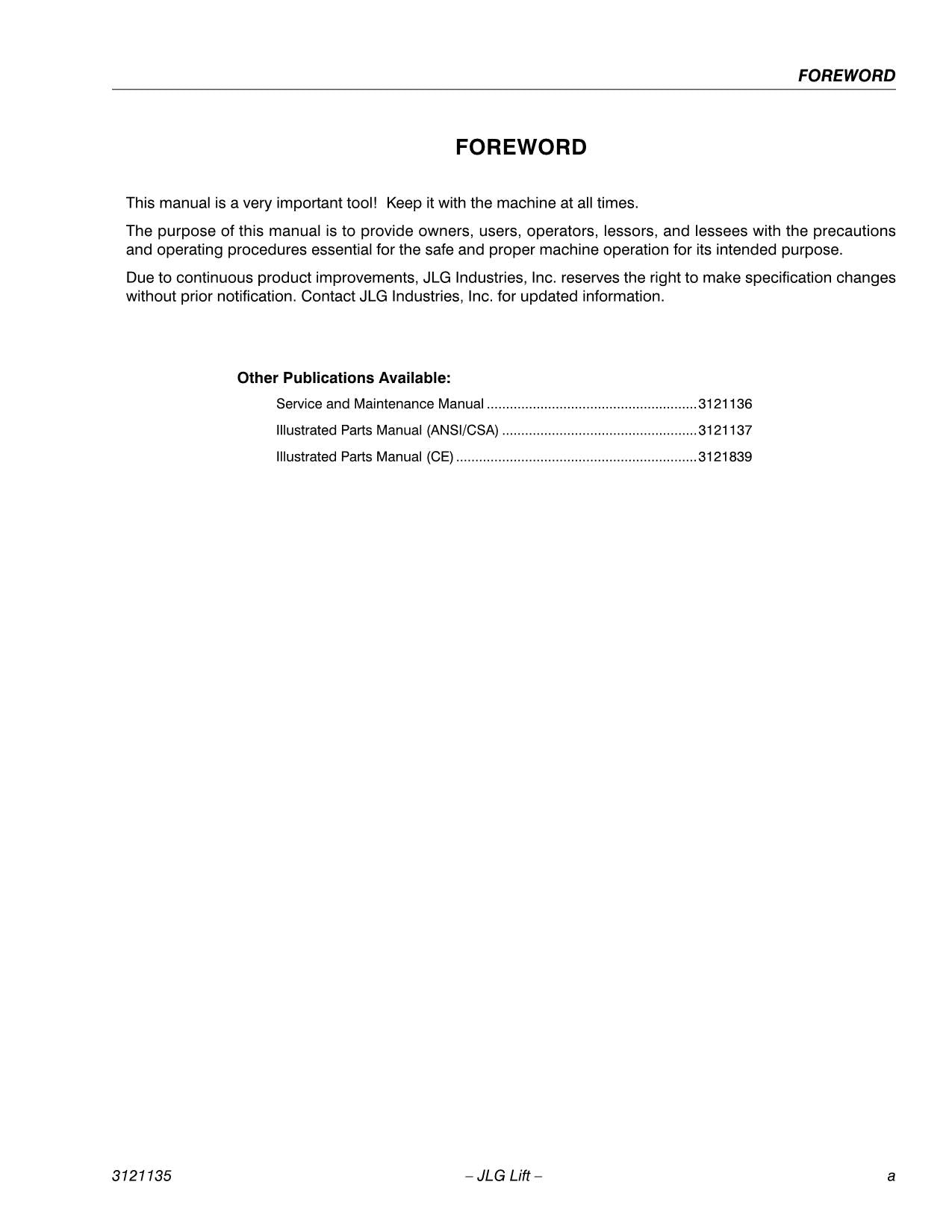 Manual del operador del mástil vertical JLG 15DVL 15DVSP 20DVL 20DVSP