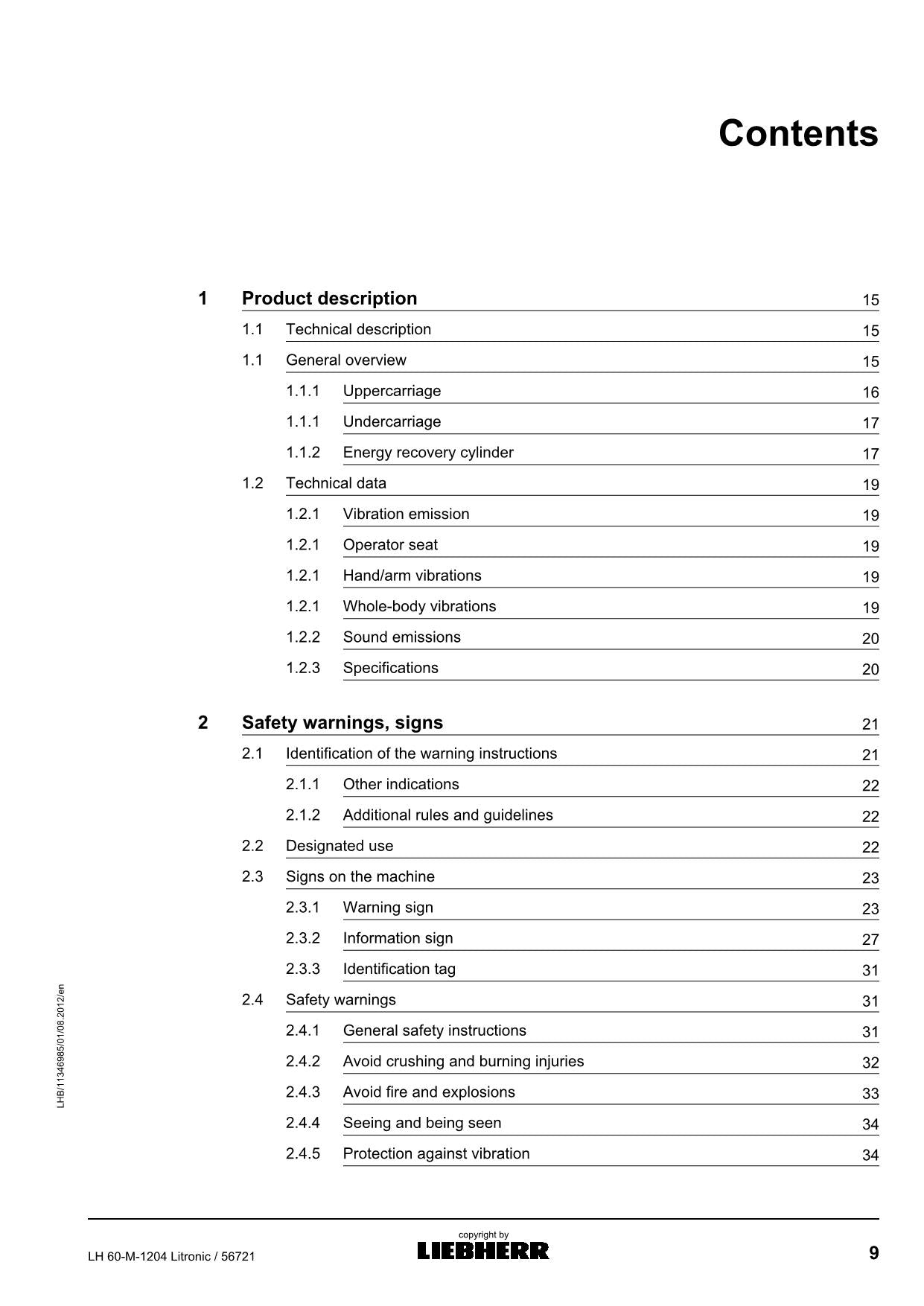 Liebherr LH60-M Litronic Excavator Operators manual