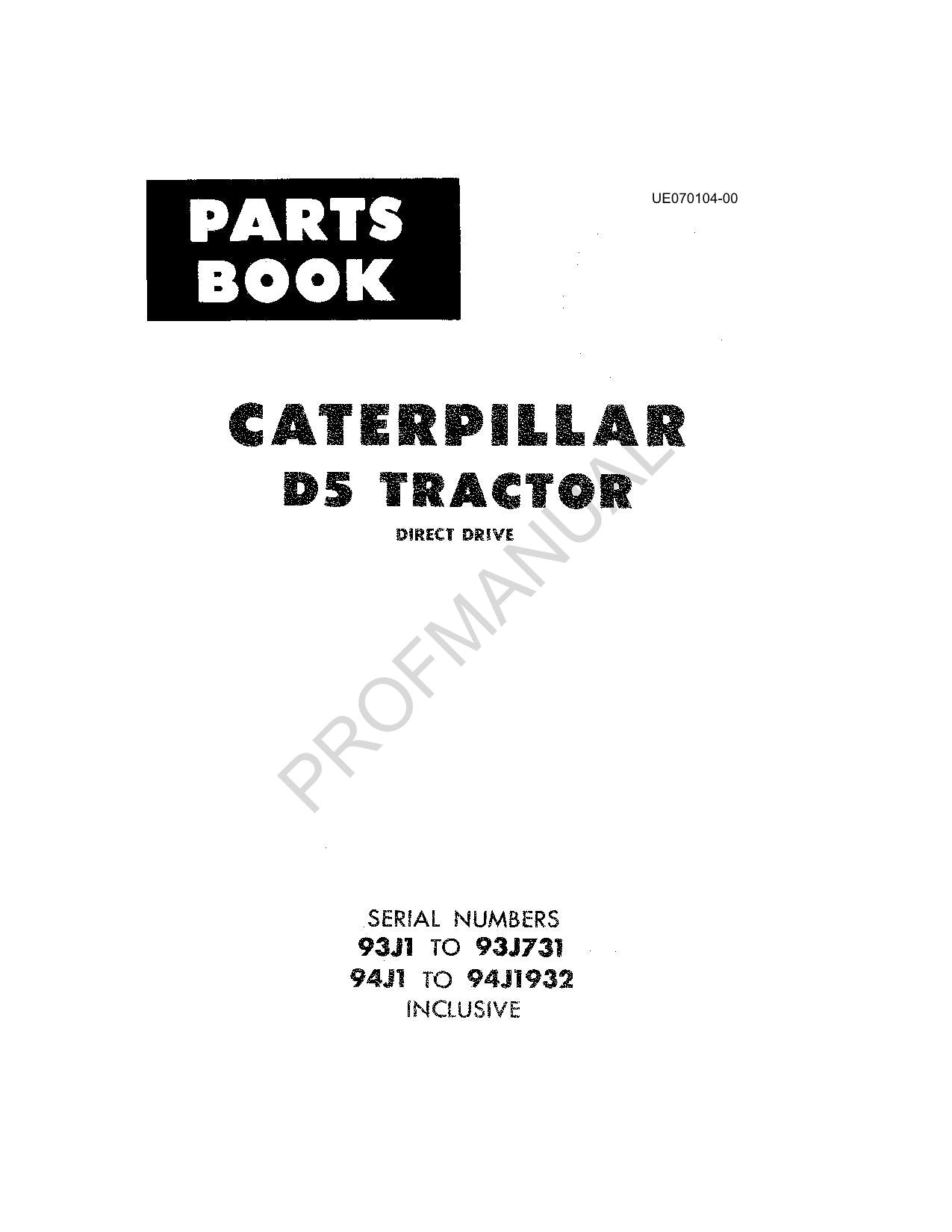 Caterpillar Cat D5 Tractor Parts Catalog Manual ser 94J1-1932 93J1-931