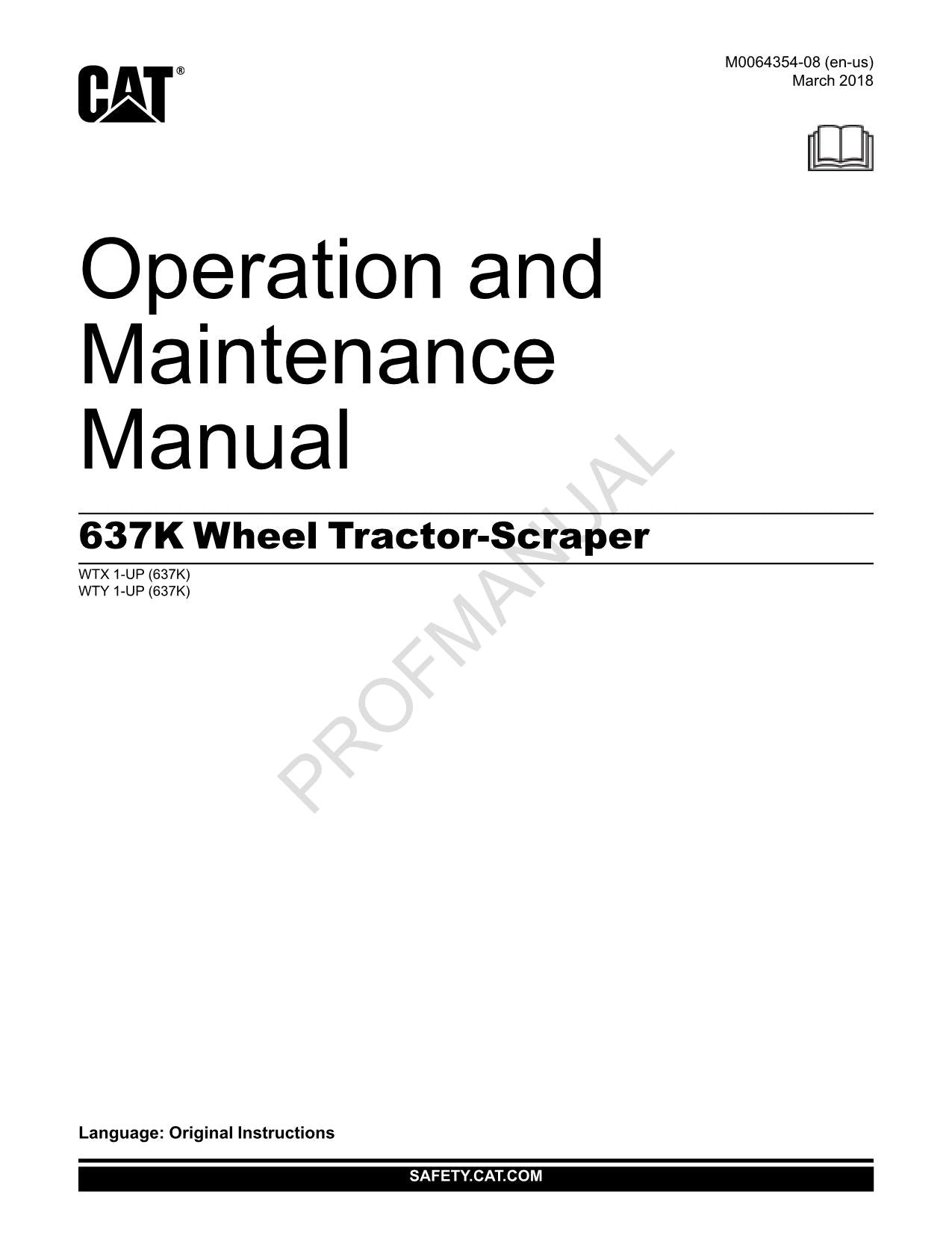 Manual del operador de mototraílla Caterpillar 637K WTX1-Up WTY1-Up