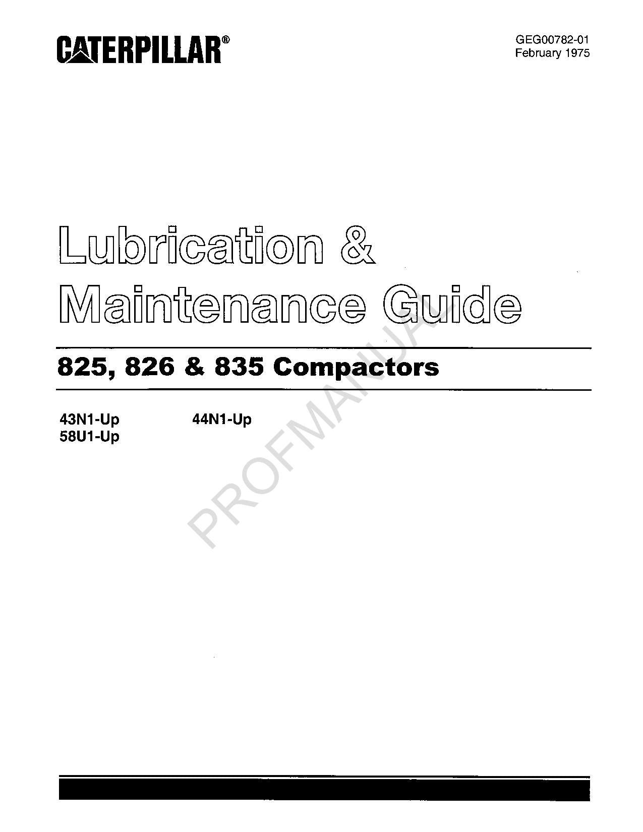 Manual de mantenimiento del operador de lubricación del compactador Caterpillar 825, 826 y 835