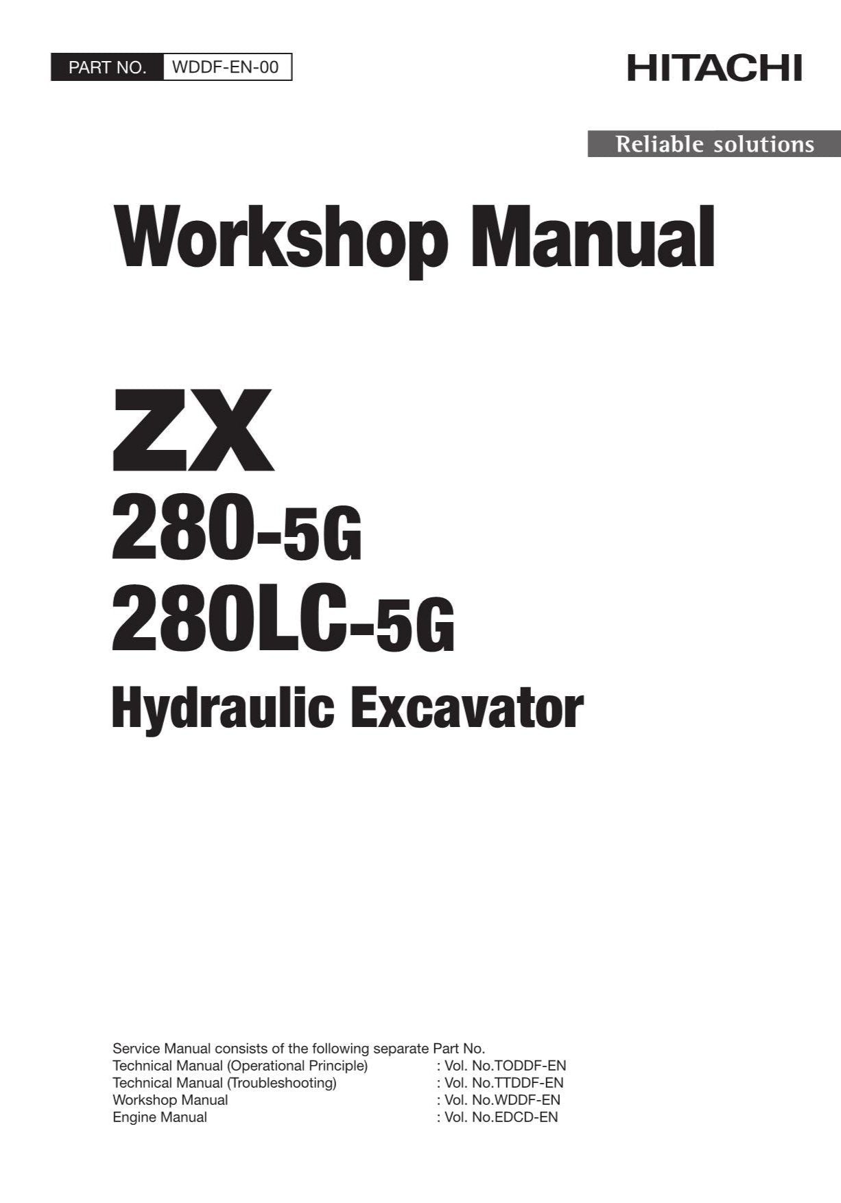 Manual de reparación y servicio del taller de excavadoras Hitachi ZX280-5G ZX280LC-5G
