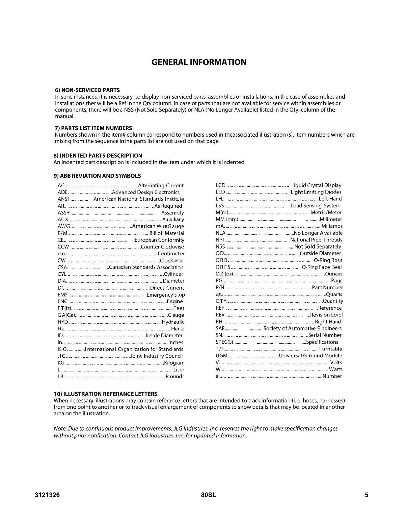 JLG 80SL Scissor Lift Parts Catalog Manual