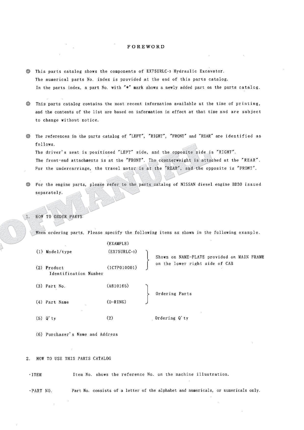 HITACHI EX75URLC-3 Excavator Parts Catalog Manual SN 010001-