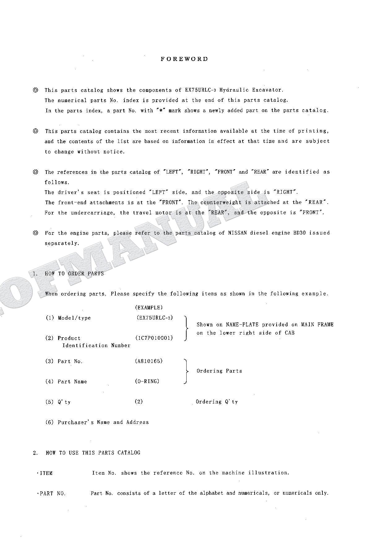 HITACHI EX75URLC-3 Excavator Parts Catalog Manual SN 010001-