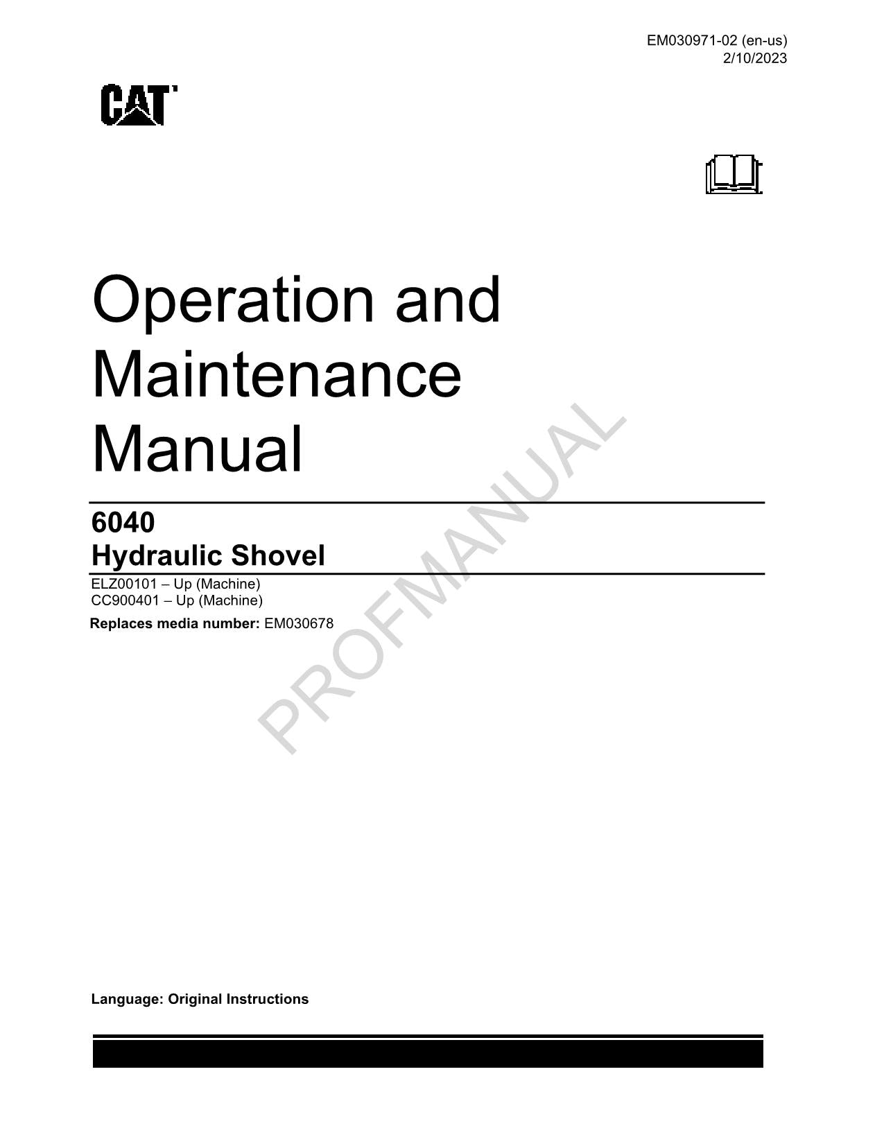 Caterpillar 6040-C32-CAMP-SIL-MDG1 reemplaza EM030678 MANUAL DE MANTENIMIENTO DEL OPERADOR