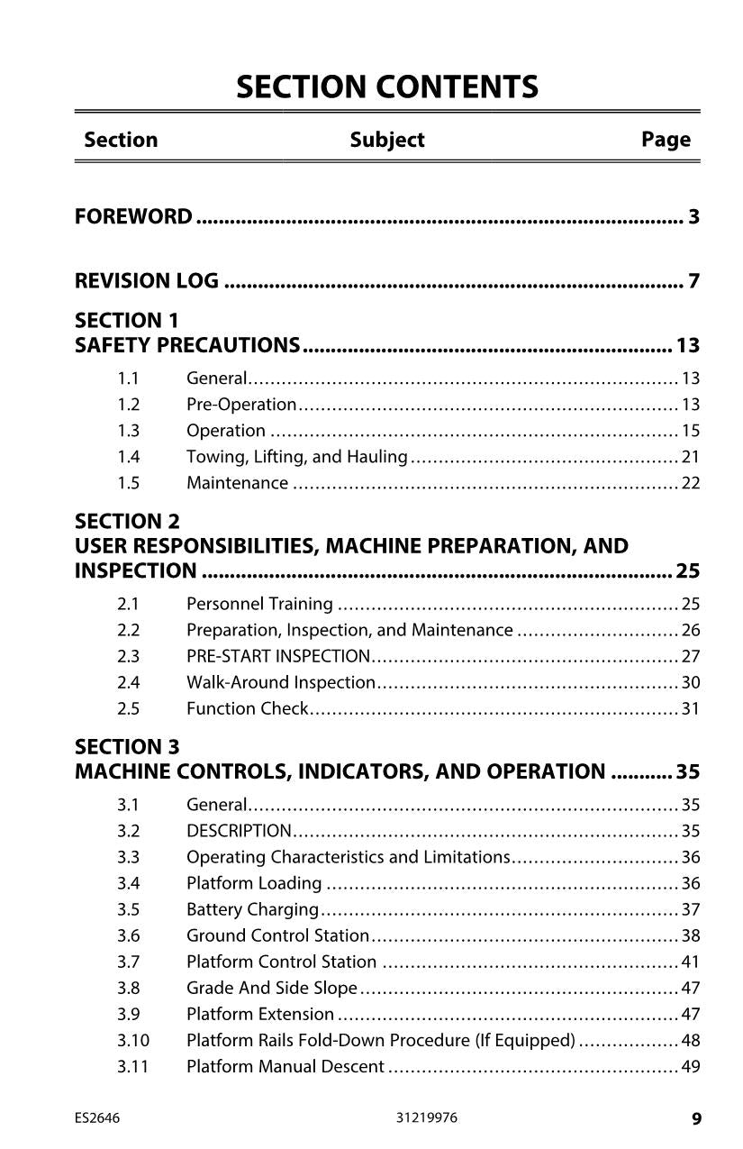Manual del operador de mantenimiento y operación del elevador de tijera JLG ES2646 31219976