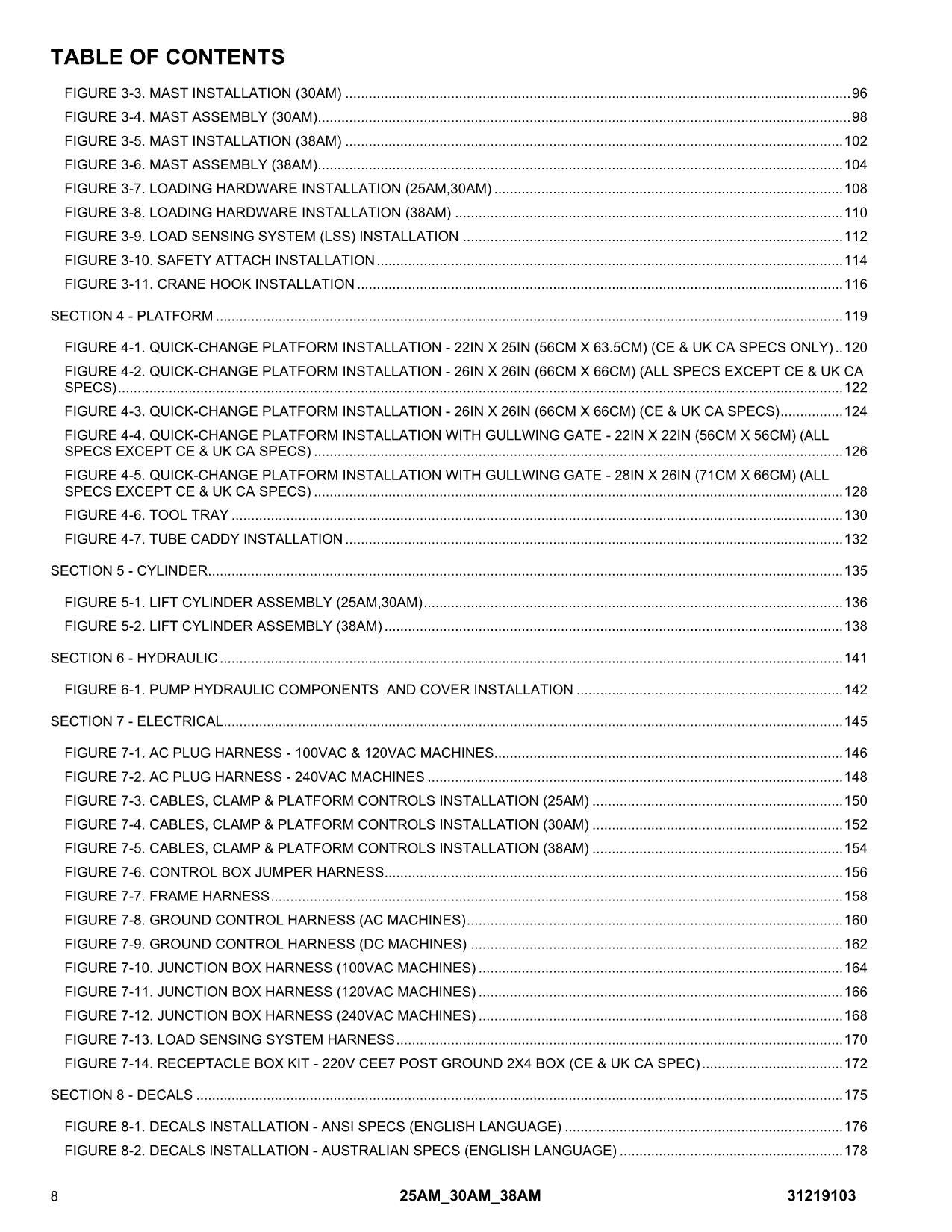 Manual del catálogo de piezas del mástil vertical JLG 25AM 30AM 38AM 31219103