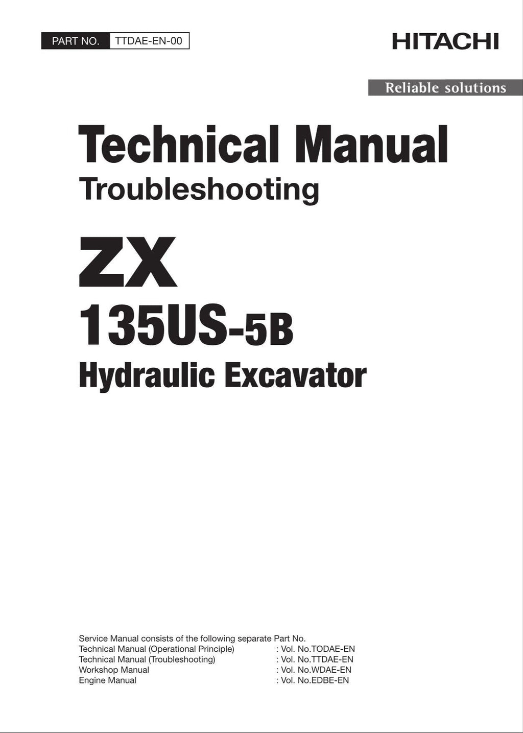 HITACHI ZX135US-5B Excavator Troubleshooting +Schematic Technical Manual
