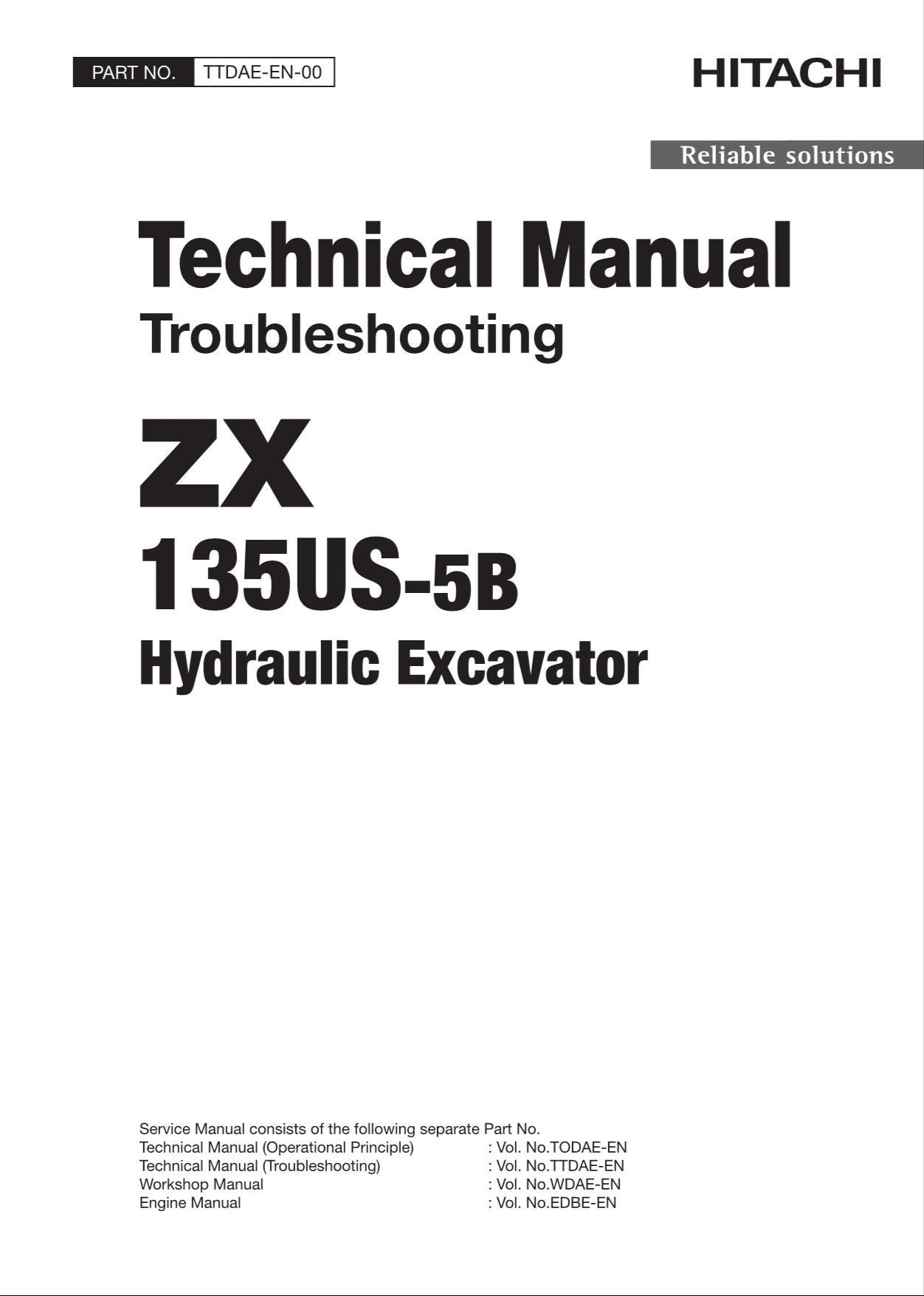 HITACHI ZX135US-5B Excavator Troubleshooting +Schematic Technical Manual