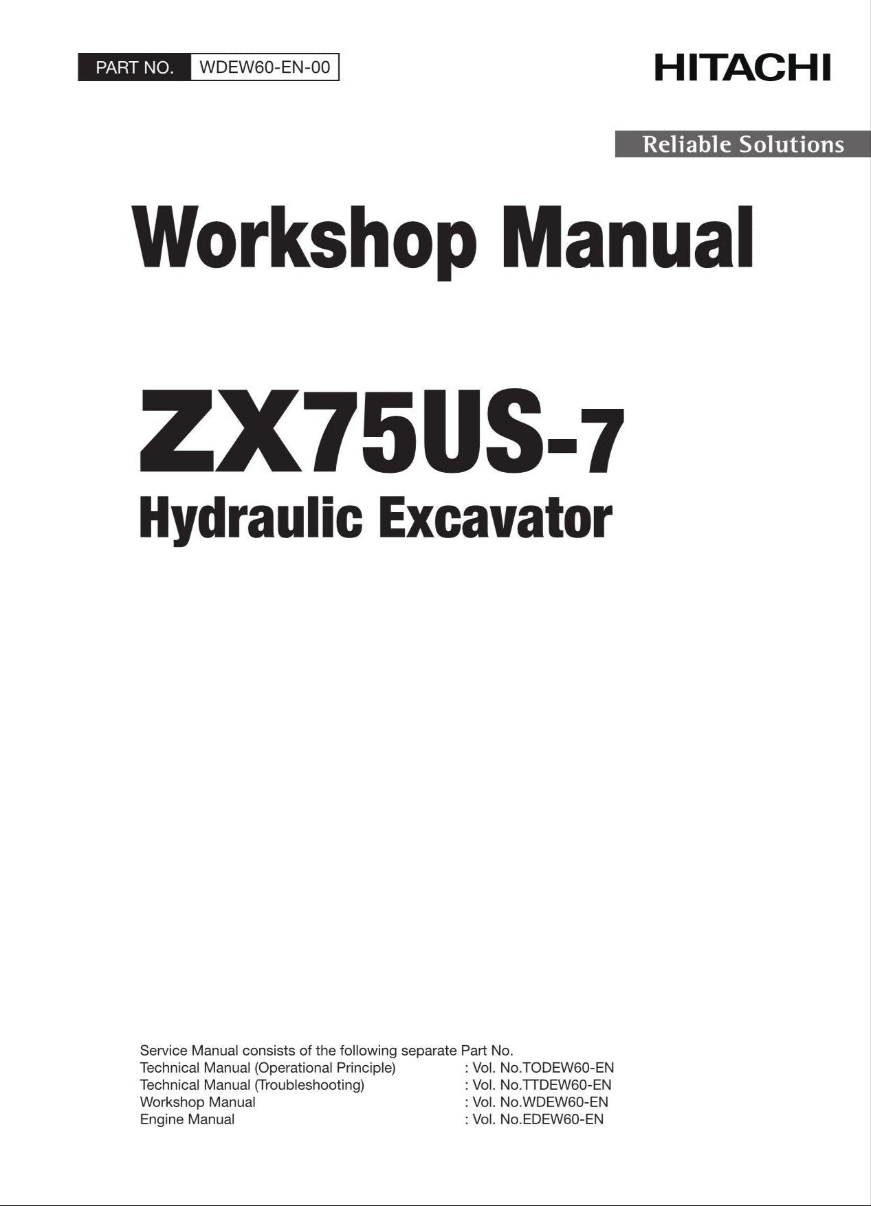 HITACHI ZAXIS ZX75US-7 Excavator Workshop Service Manual WDEW60-EN-00