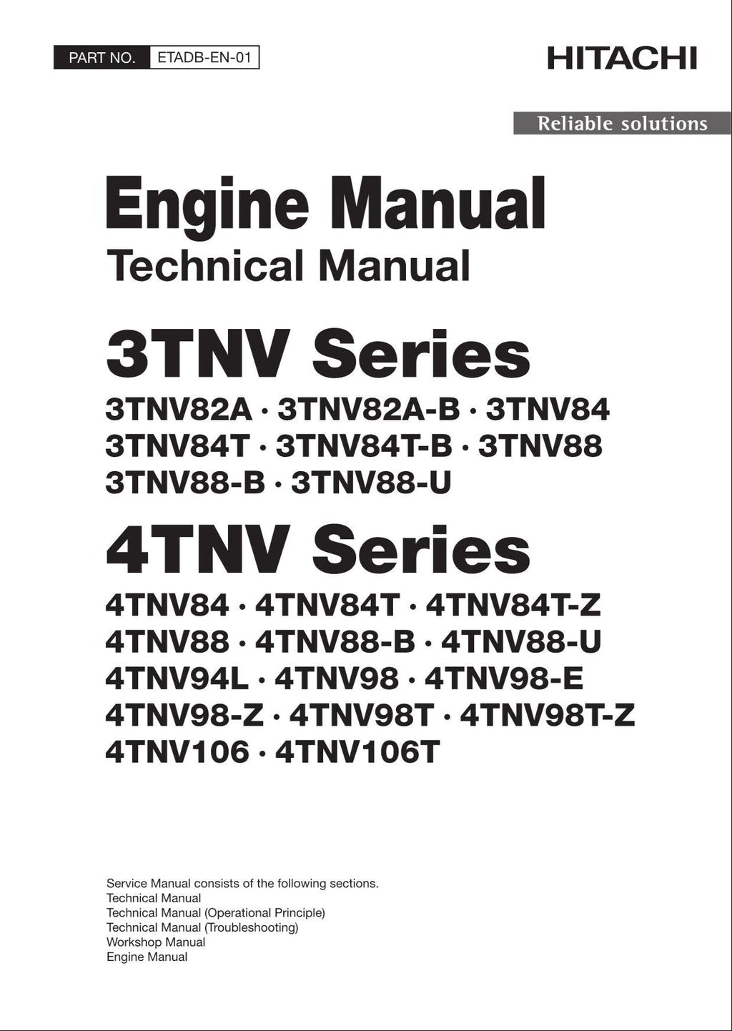 Manual técnico del motor HITACHI serie 4TNV 4TNV98-E 4TNV98-Z 4TNV98T 4TNV98T-Z