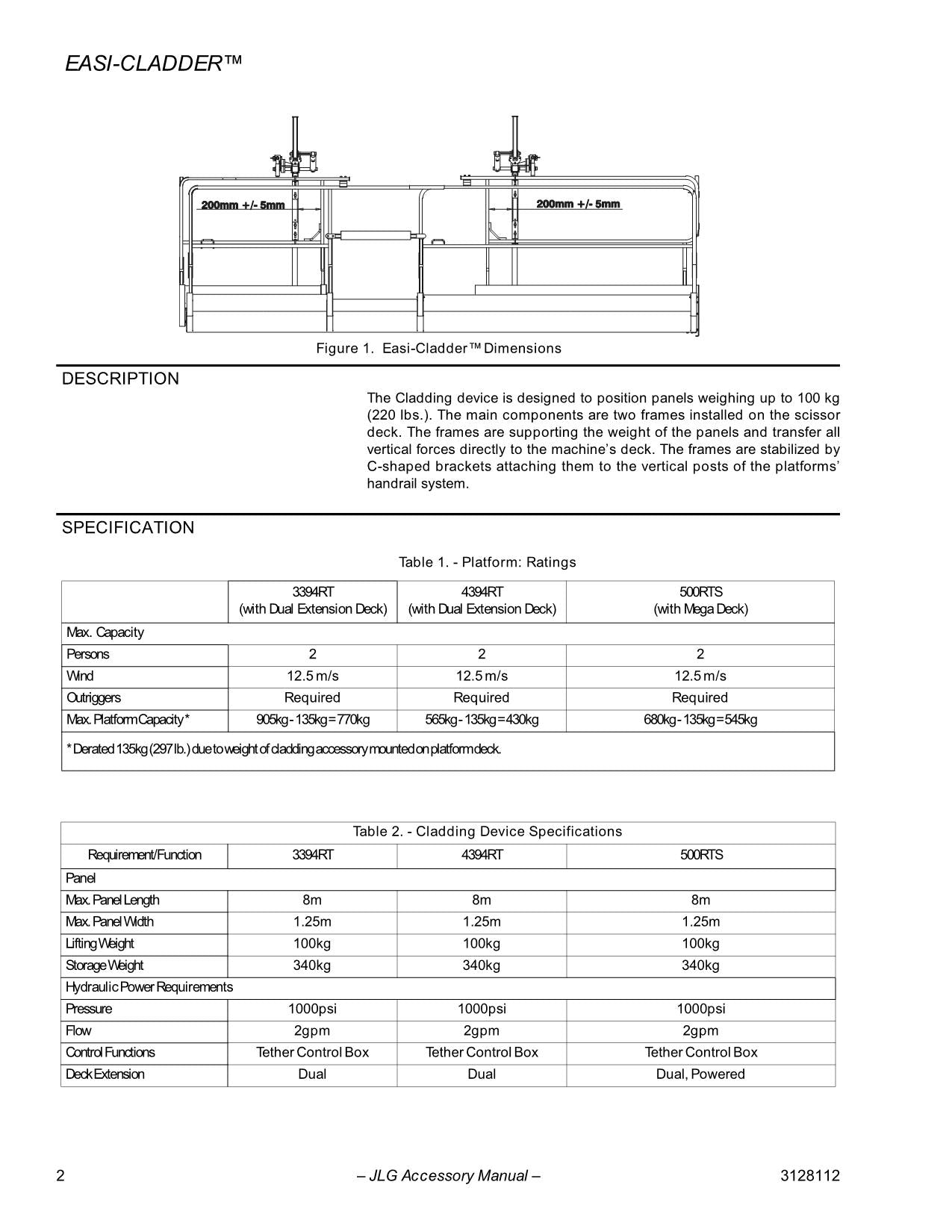 Manual de servicio y operación de accesorios JLG Easy-Cladder Plus