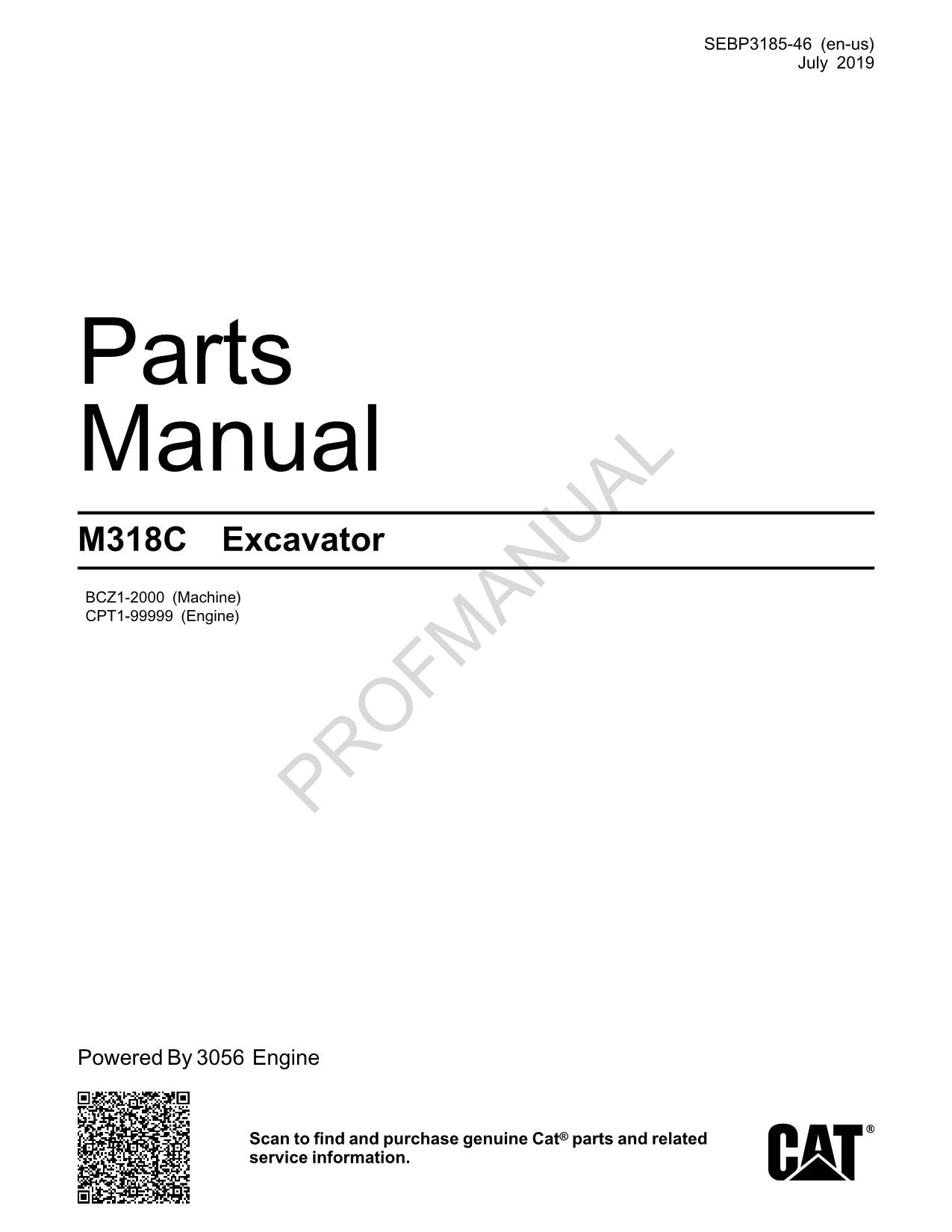 Caterpillar Cat M318C Excavator Parts Catalog Manual ser BCZ1-2000 CPT1-UP