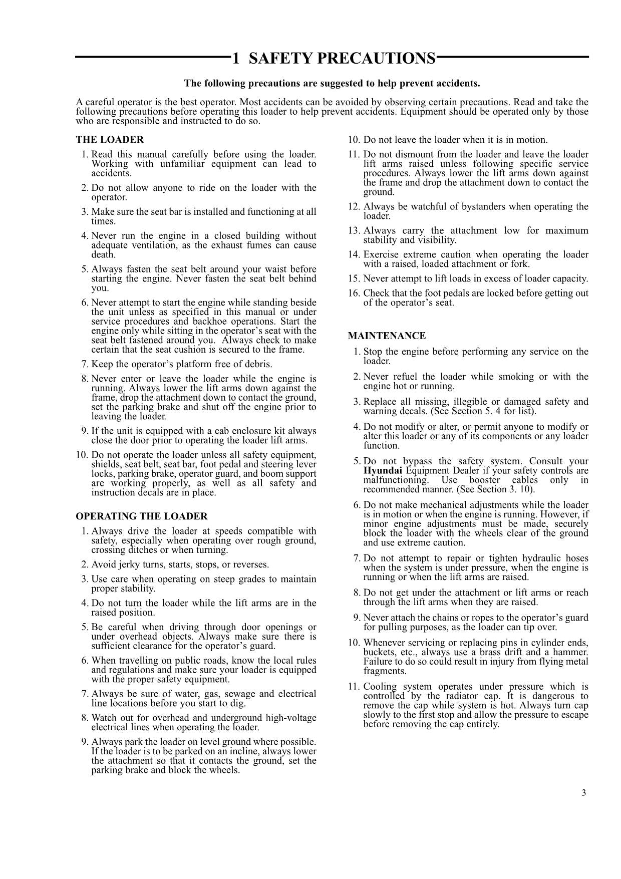 Hyundai HSL400T SKID STEER LOADER Operators Maintenance Manual
