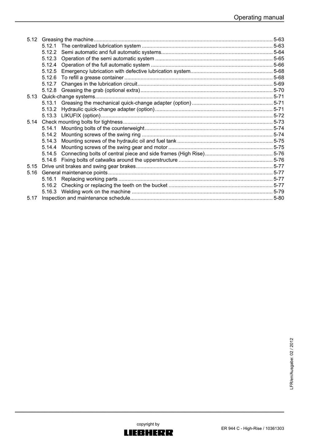 Liebherr ER944 C - High-Rise Excavator Operators manual