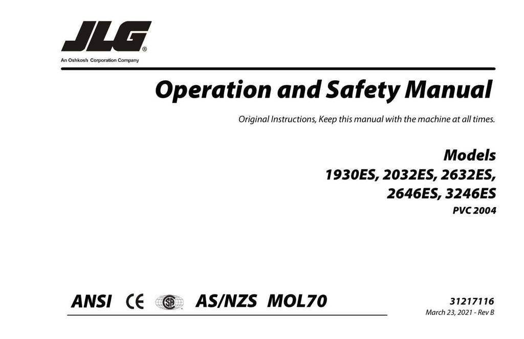 Manual del operador de plataformas elevadoras JLG 1930ES 2032ES 2632ES 2646ES 3246ES