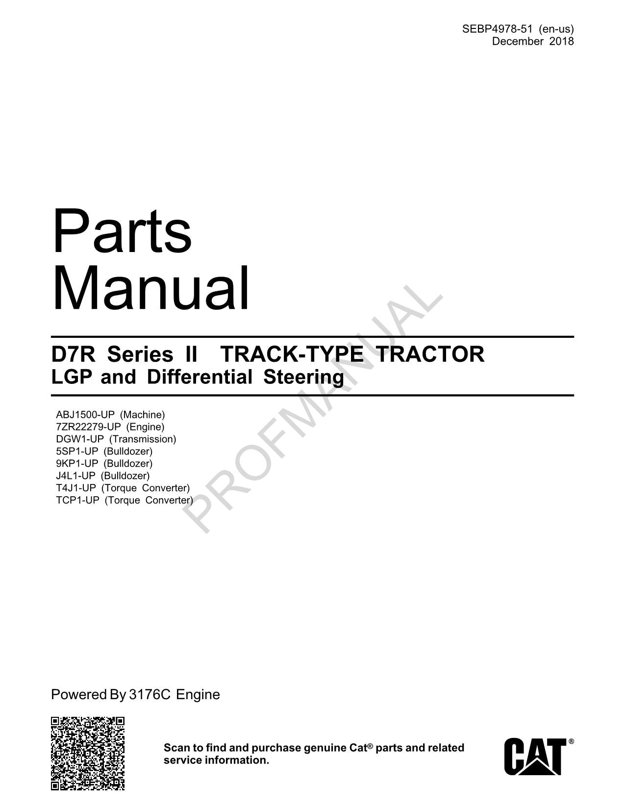 Caterpillar D7R Series II Track Type Tractor LGP Parts Catalog Manual SEBP4978
