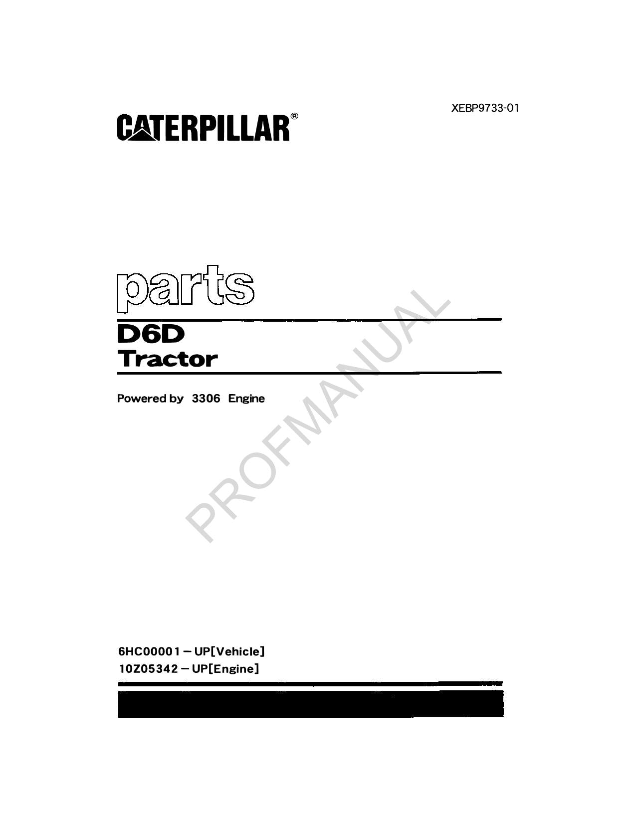 Caterpillar Cat D6D Tractor Parts Catalog Manual XEBP9733