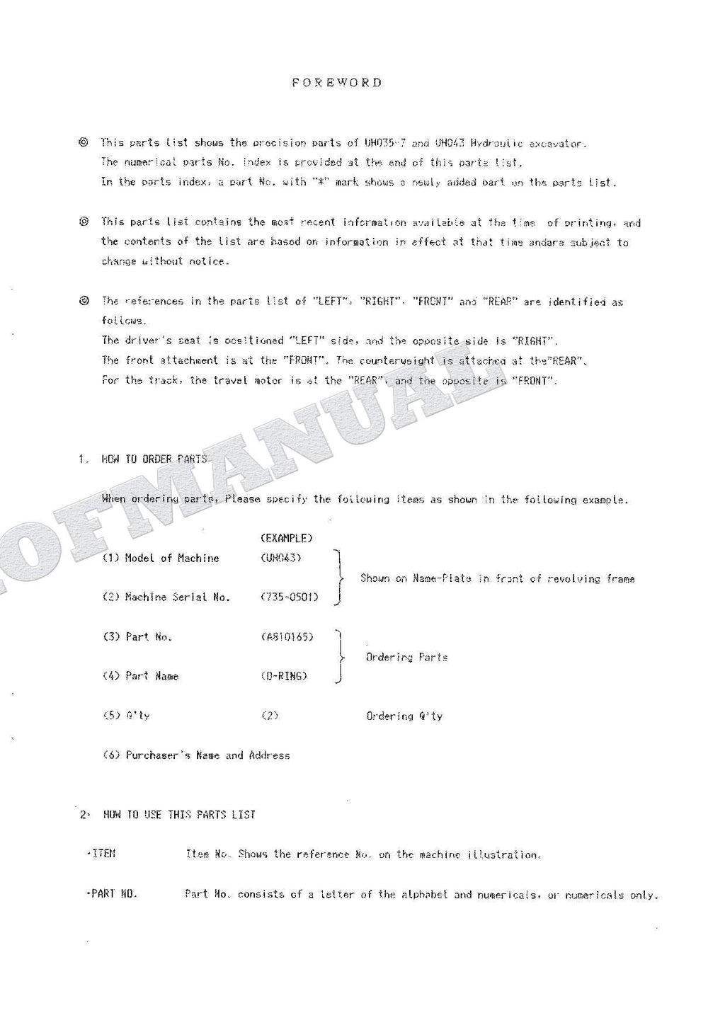 HITACHI UH-35-7 UH043 Equipment Component Excavator Parts Catalog Manual