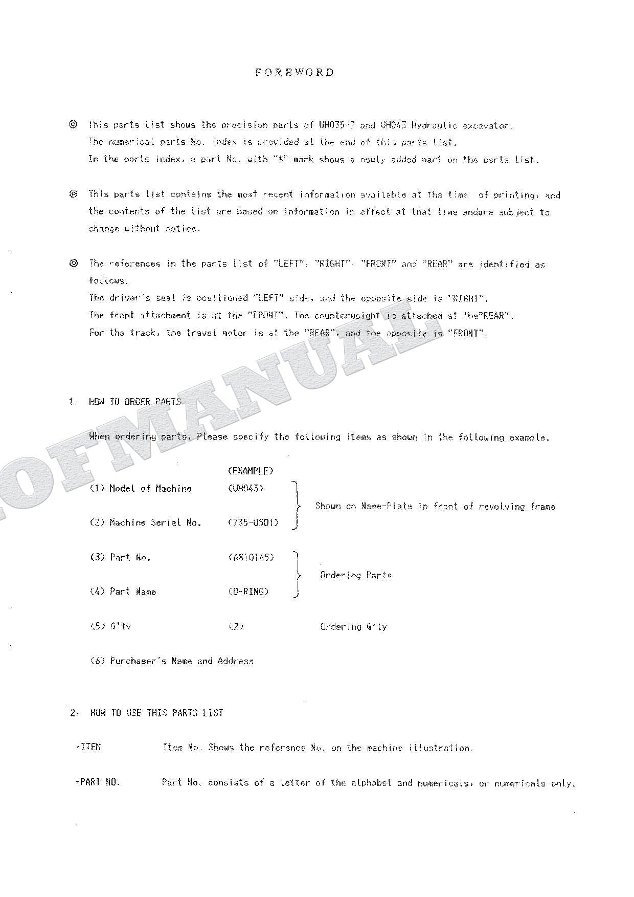HITACHI UH-35-7 UH043 Equipment Component Excavator Parts Catalog Manual