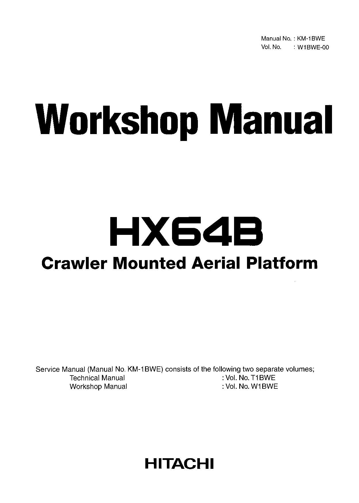 Hitachi HX64B Crawler Mounted Aerial Platform Workshop Repair Service manual