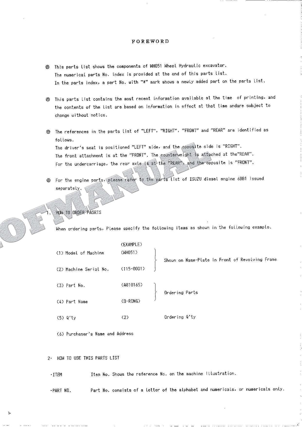 HITACHI WH051 Excavator Parts Catalog Manual EP115-3-4 SN 0001-