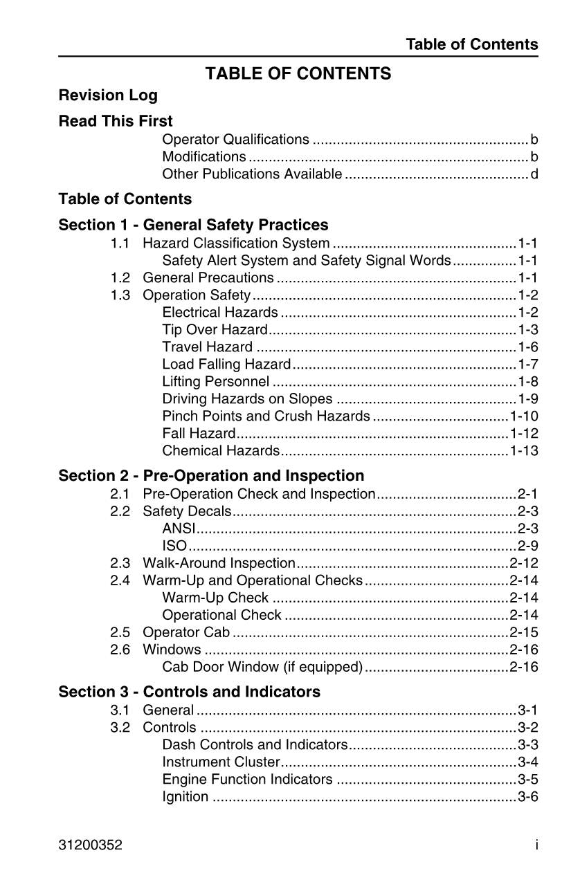 SKYTRAK 10042 10054 6036 6042 8042 Telehandler Operators Manual 31200352
