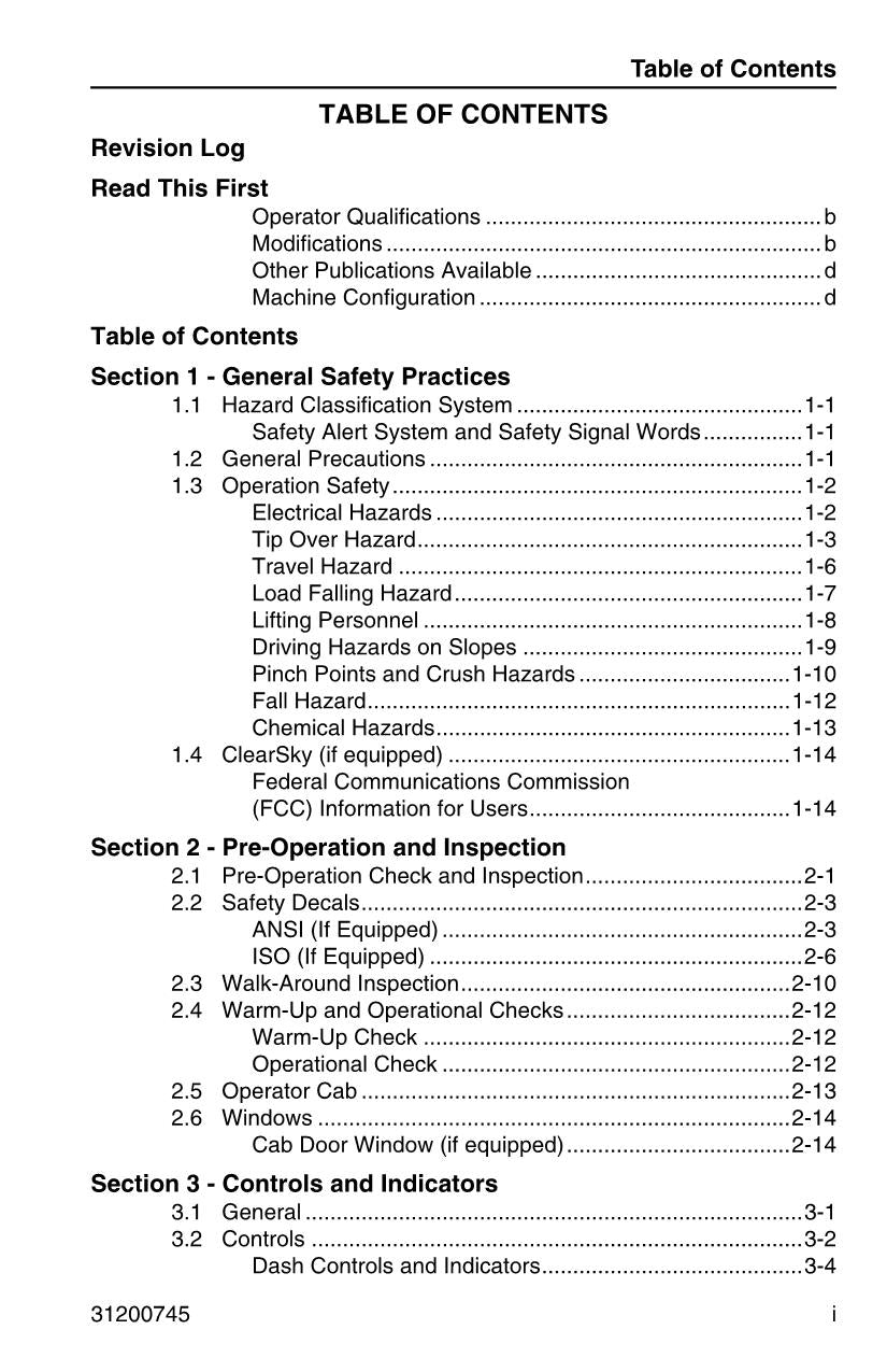 Manual del operador de mantenimiento y operación del manipulador telescópico JLG G10-55A G12-55A 31200745