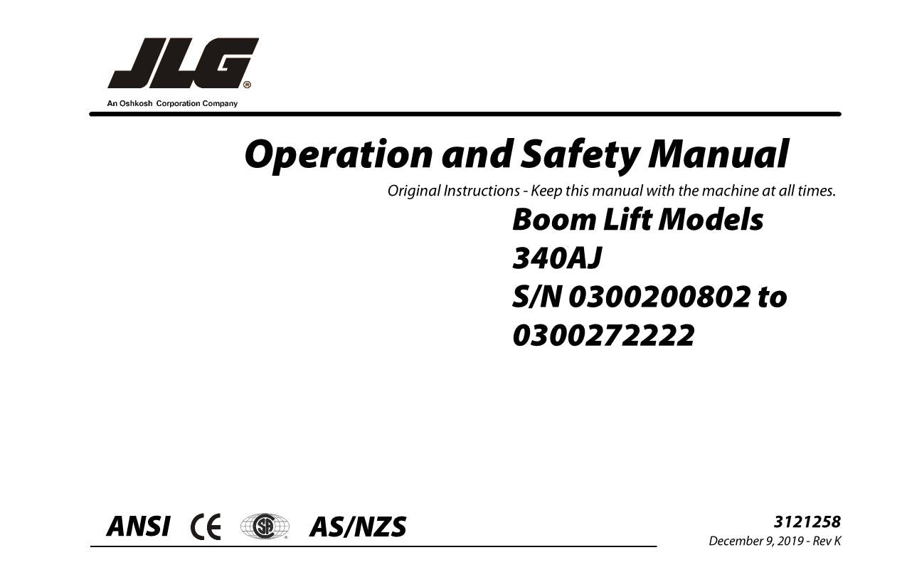 Manual del operador de mantenimiento y operación de la plataforma elevadora JLG 340AJ 3121258