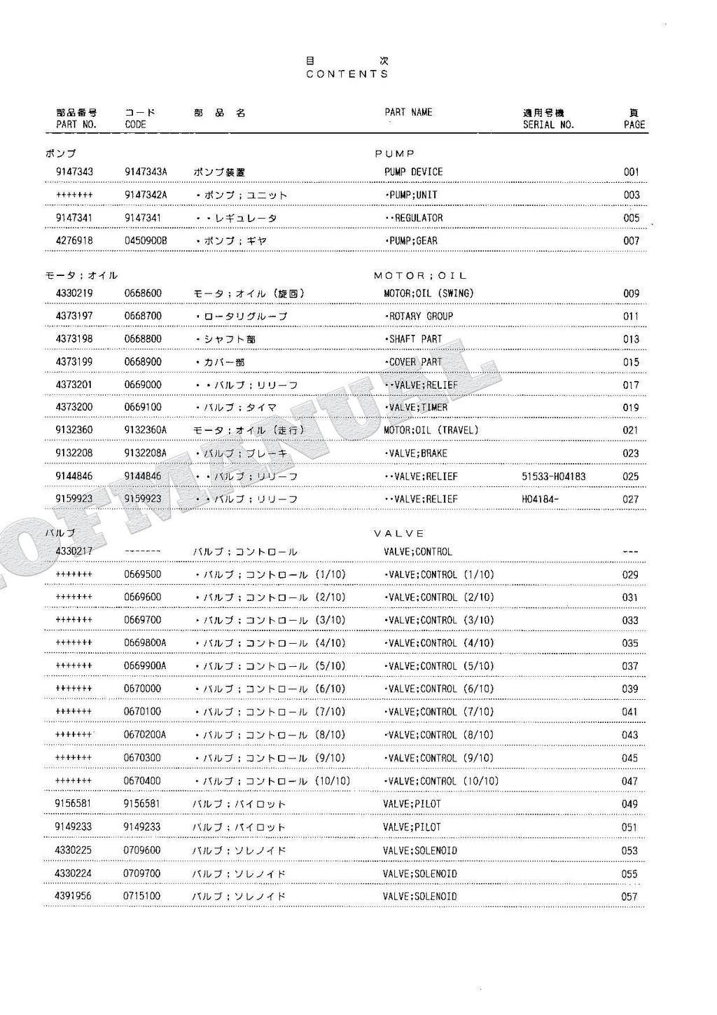 HITACHI EX120-5X Equipment Component Excavator Parts Catalog Manual