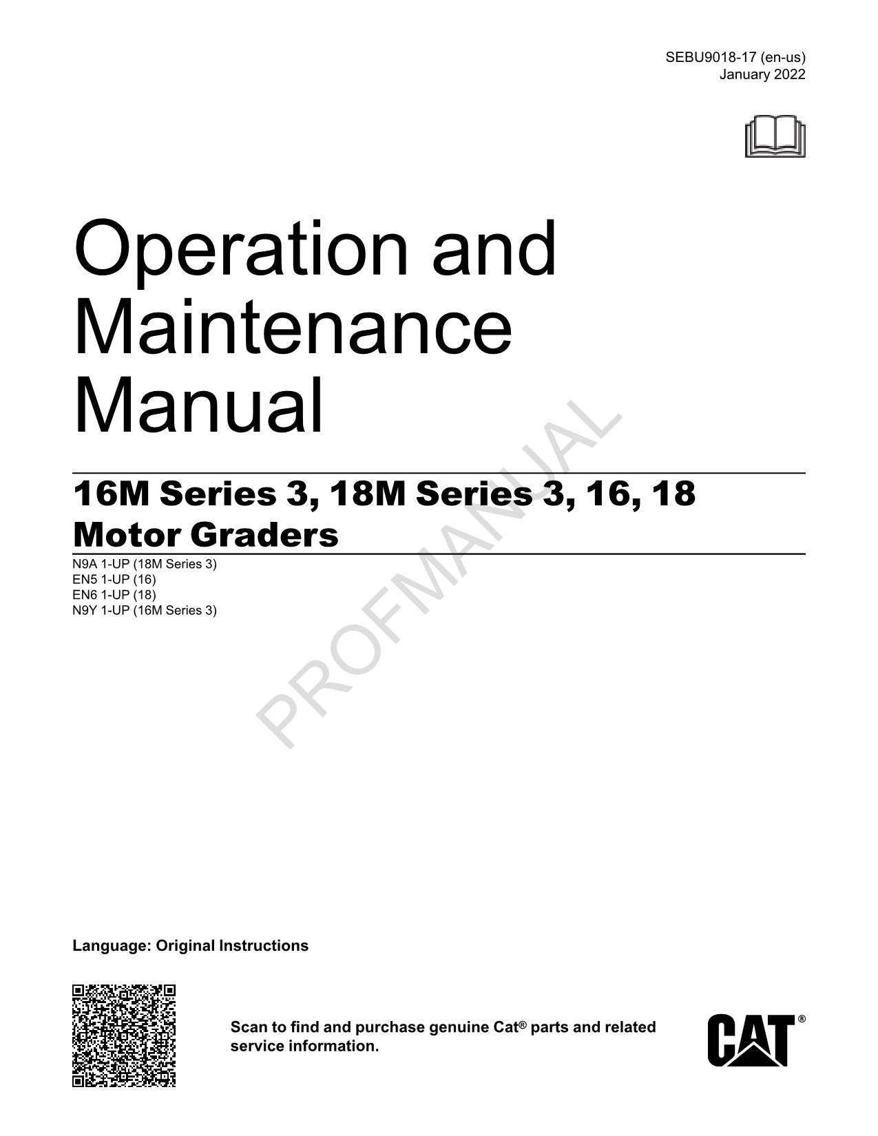 Manual de mantenimiento del operador de motoniveladoras Caterpillar Serie 16M 3 y Serie 18M 3
