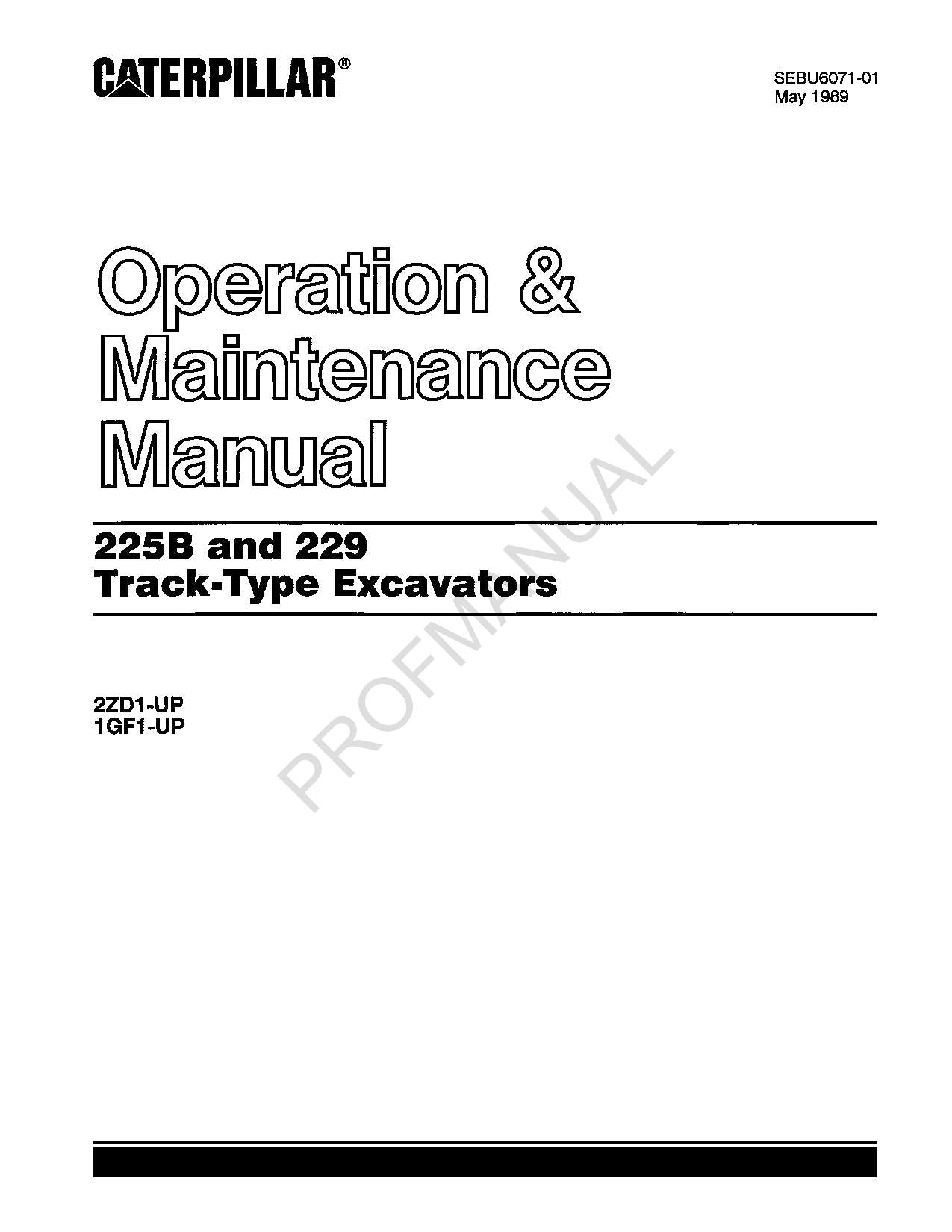 Manual de mantenimiento del operador de la excavadora de cadenas Caterpillar 225B 229