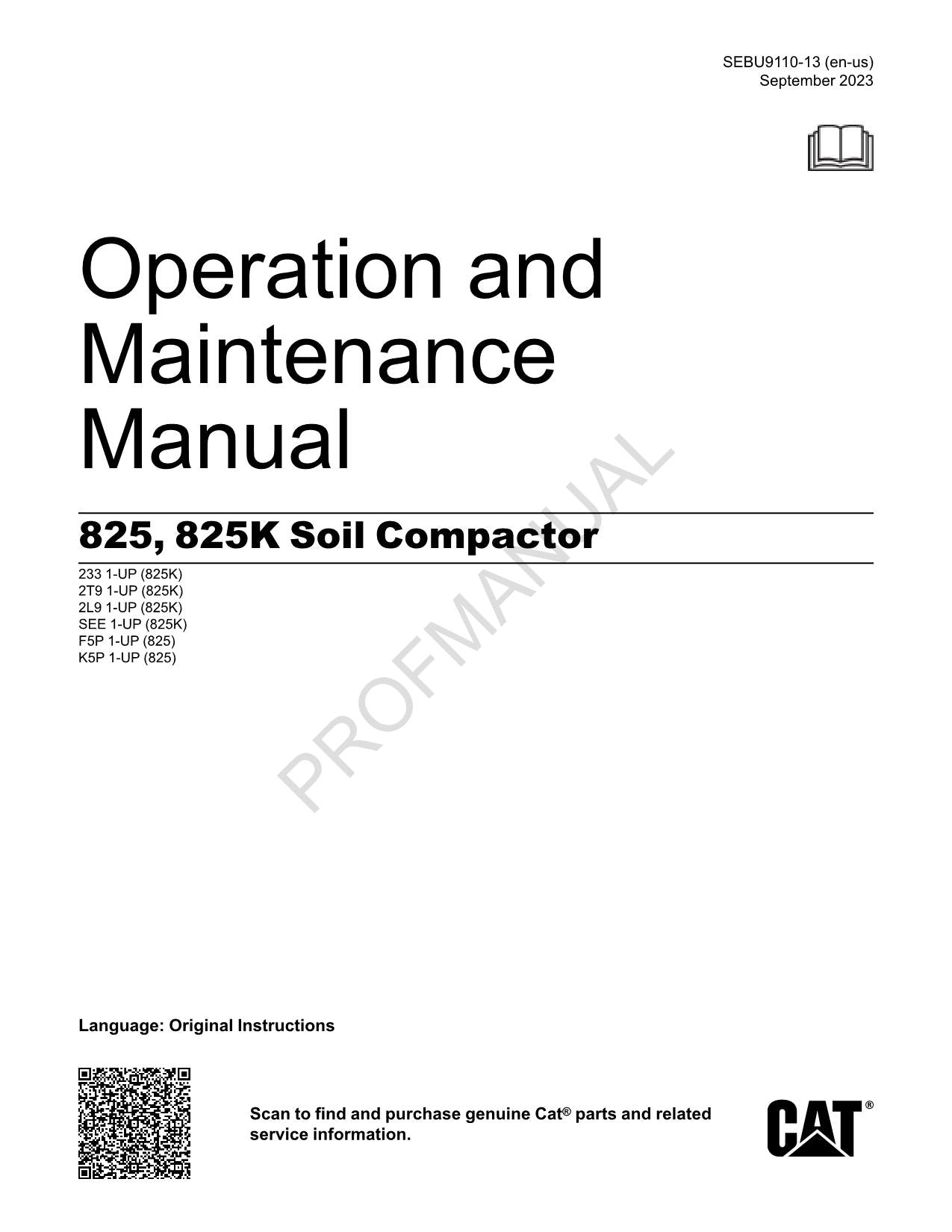 Manual de mantenimiento del operador del compactador de suelos Caterpillar 825 825K