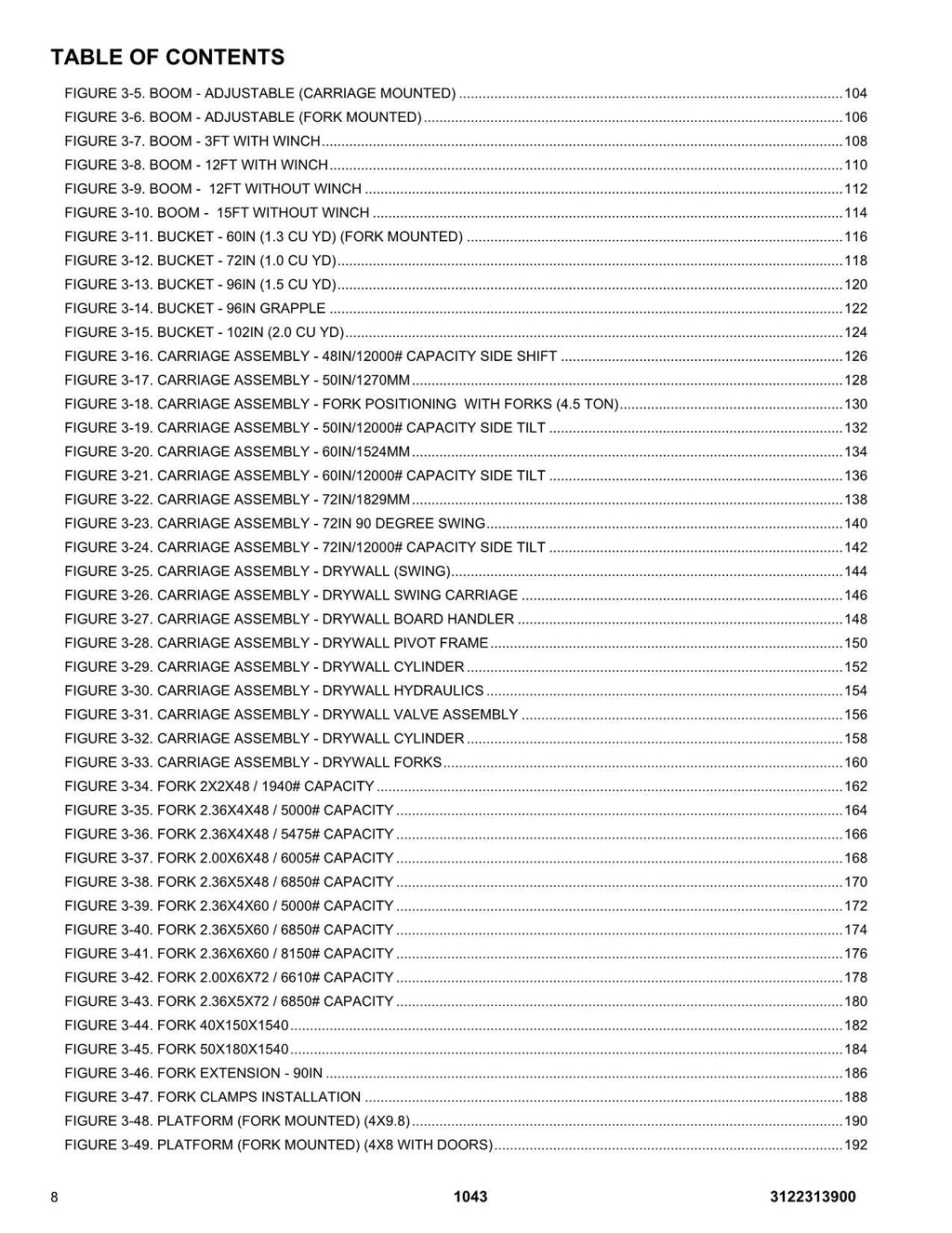 JLG 1043 Telehandler Parts Catalog Manual