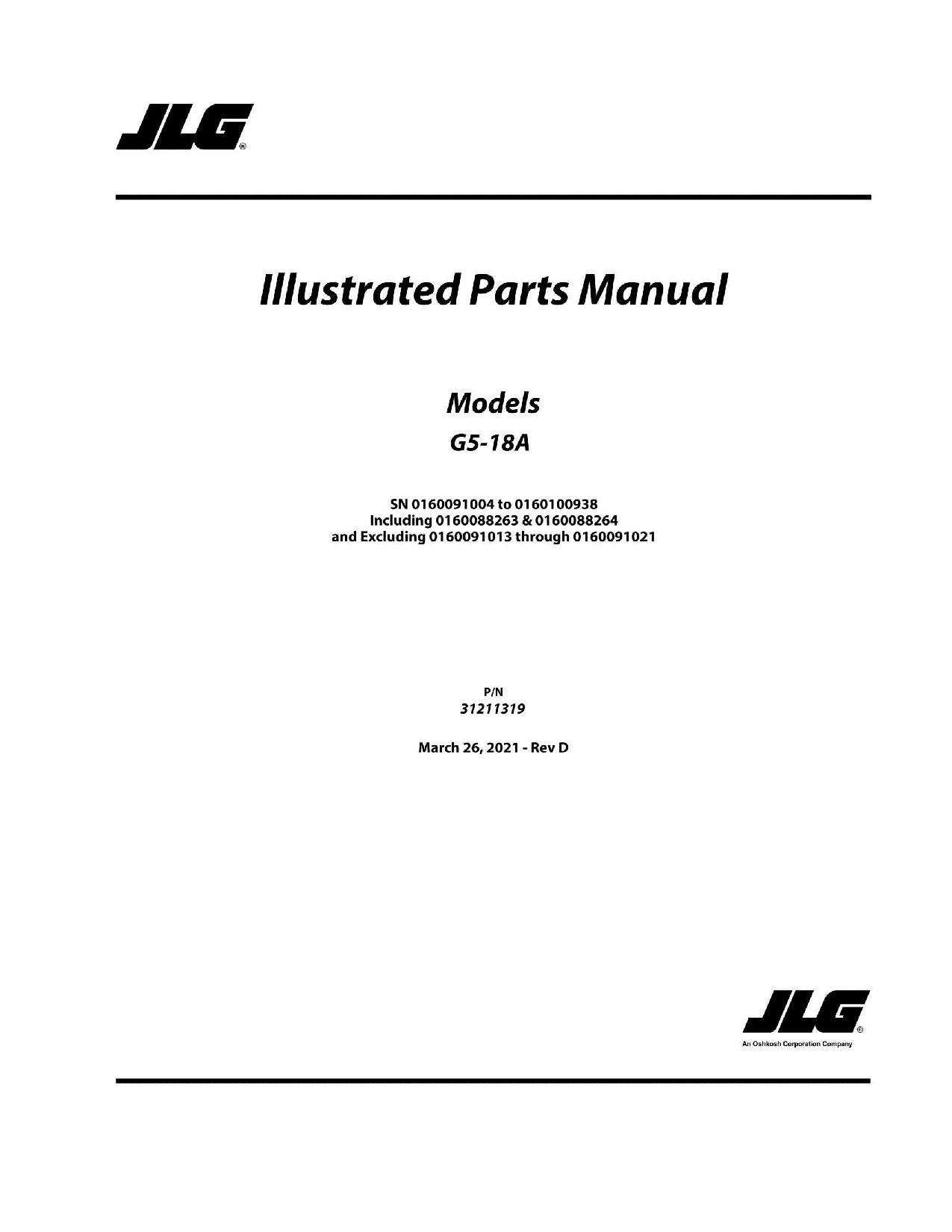 Manual del catálogo de piezas del manipulador telescópico JLG G5-18A 31211319