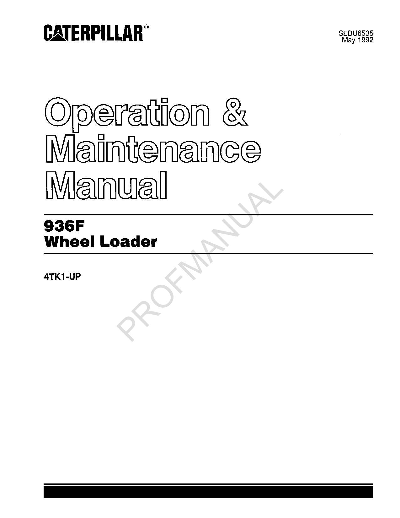 Manual de mantenimiento del operador de la cargadora de ruedas Caterpillar 936F 4TK1-Up