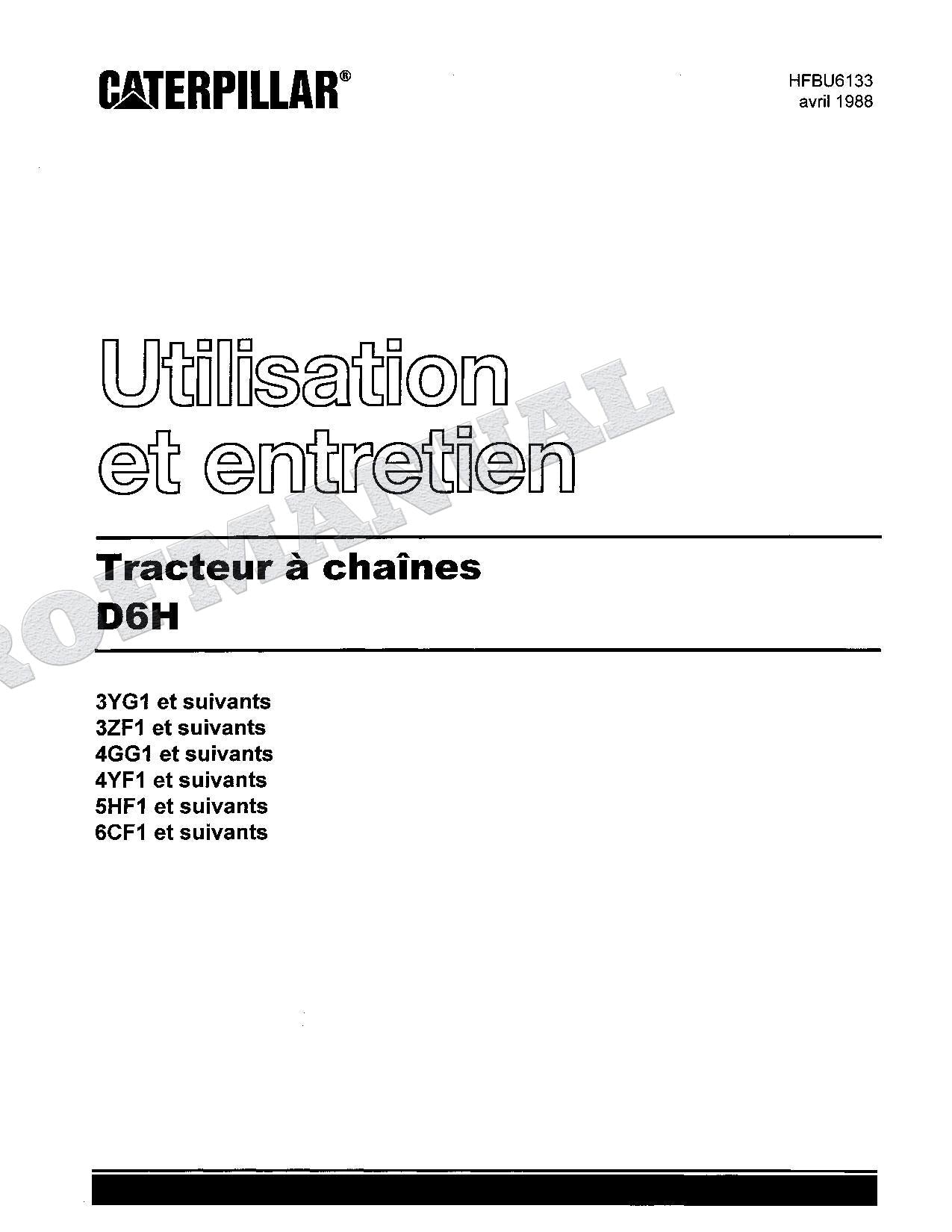 Caterpillar D6H Tracteur Manuel D'Opération Et D'Entretien Français