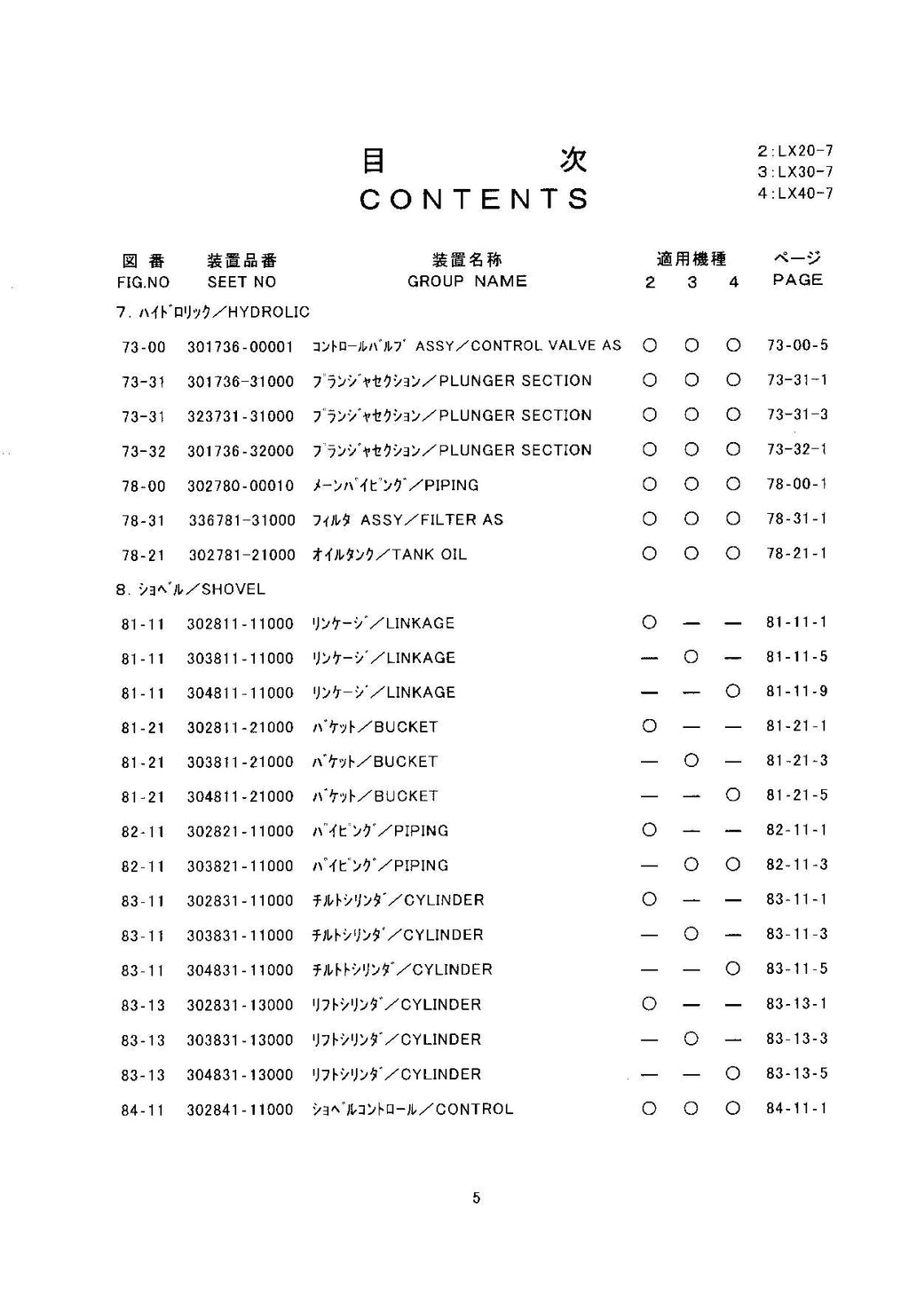 Hitachi LX20-7 LX30-7 LX40-7 Wheel Loader Parts Catalog Manual SN 001001-up