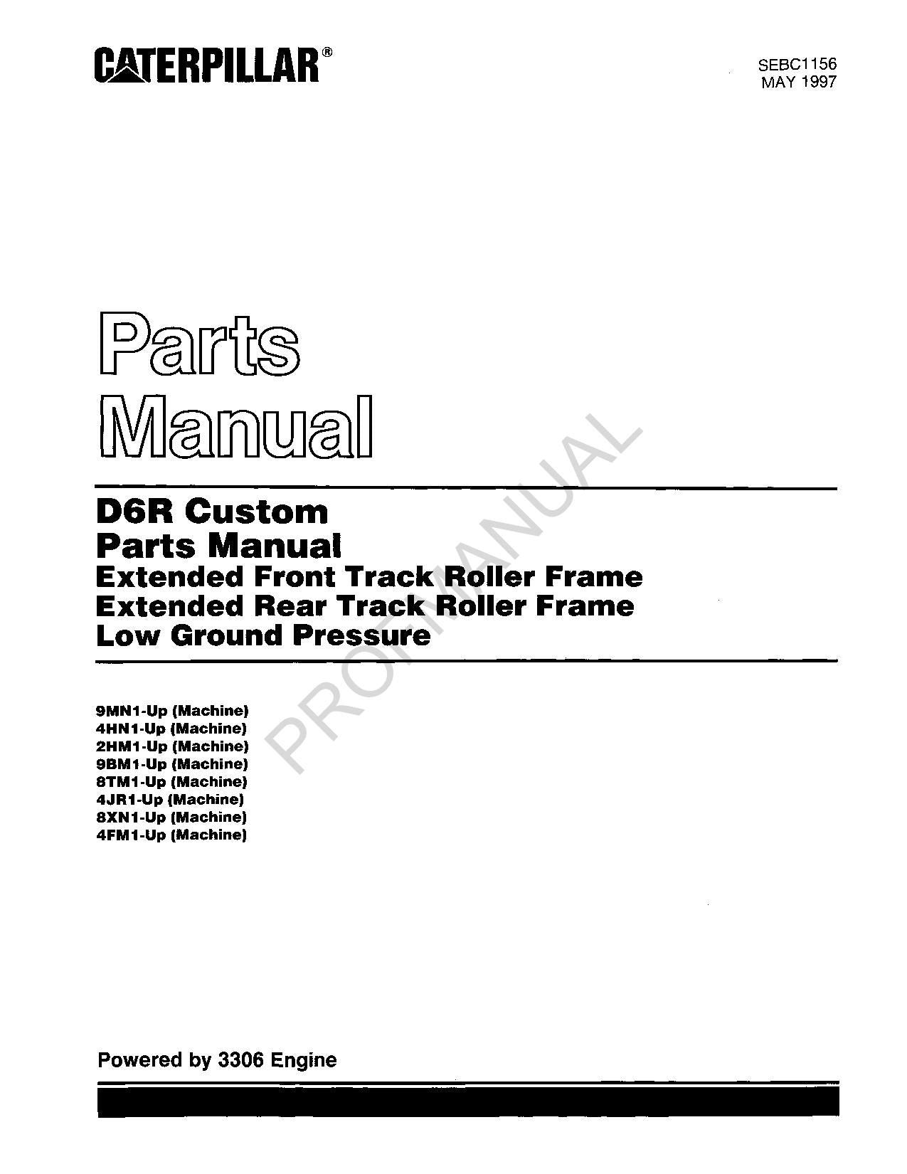 Caterpillar Cat D6R Custom Extended Front Track Roller Parts Catalog Manual
