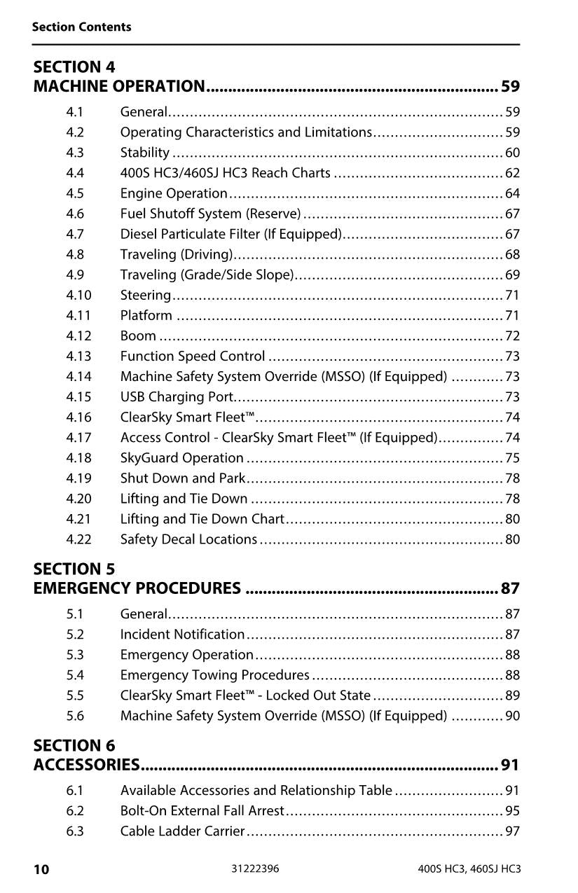 JLG 400S HC3 460SJ HC3 Boom Lift Maintenance Operation Operators Manual 31222396