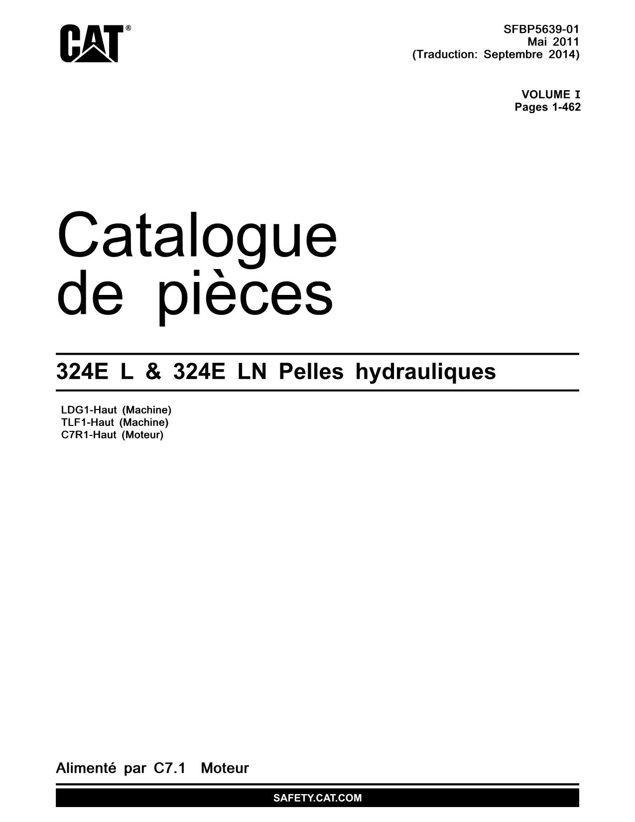 Caterpillar 324E L 324E LN Pelle hydraulique Manuel de catalogue de pièces