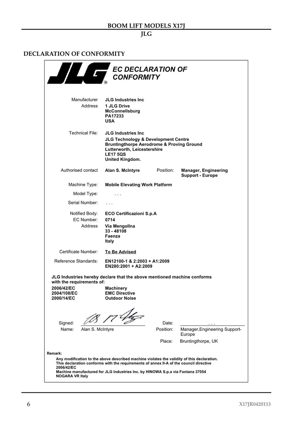 JLG X17J Compact Crawler Boom Maintenance Operation Operators Manual