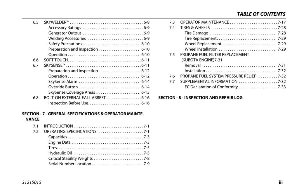 JLG 400S 460SJ Boom Lift Maintenance Operation Operators Manual 31215015
