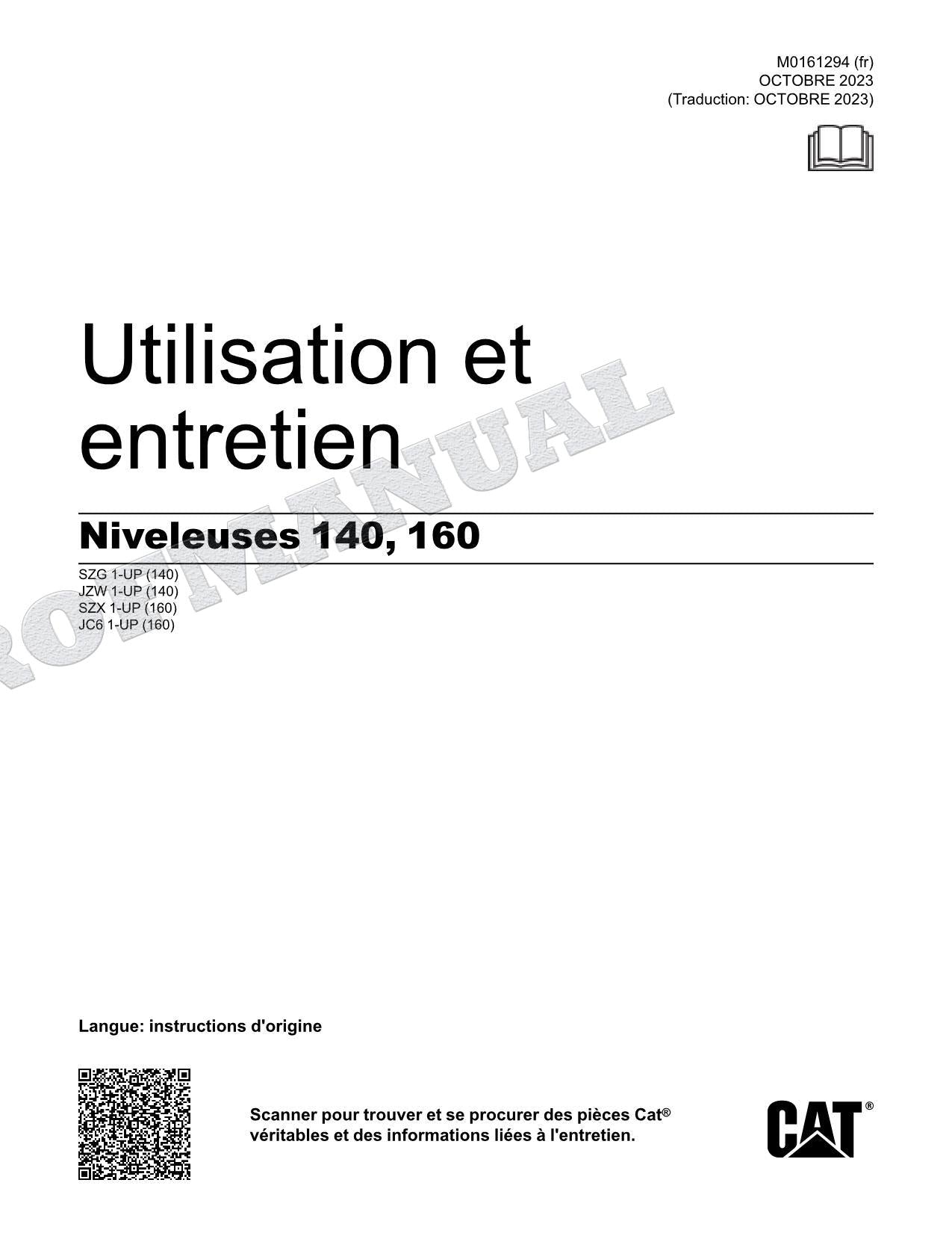 Caterpillar 140 160 Carga sobre neumáticos Manuel D'Opération Et D'Entretien