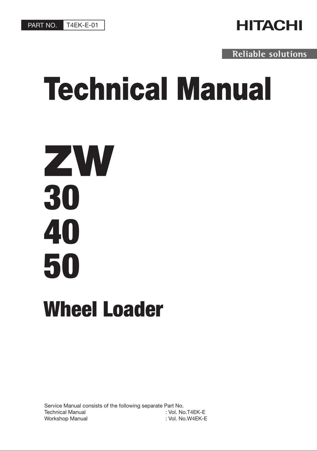 Hitachi ZW30 ZW40 ZW50 Wheel Loader Technical Manual +Schematics