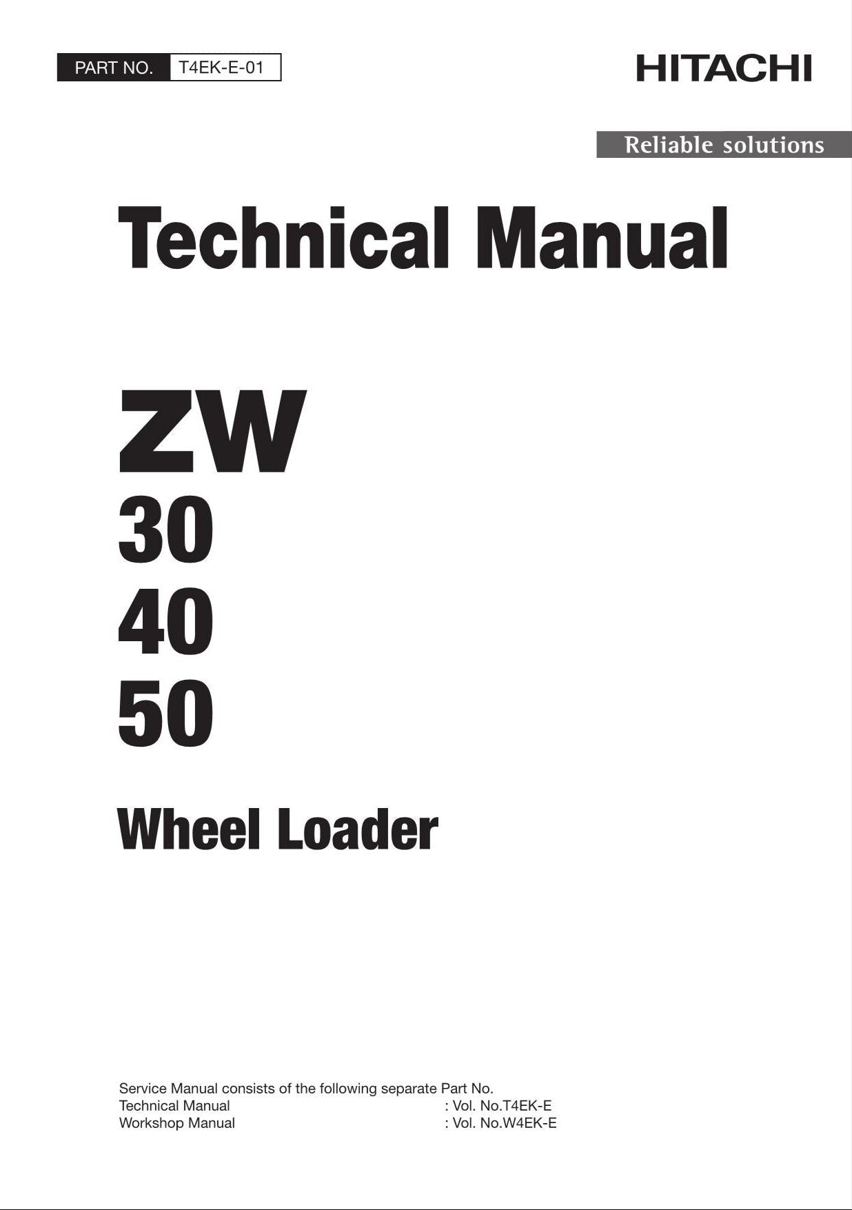 Hitachi ZW30 ZW40 ZW50 Wheel Loader Technical Manual +Schematics