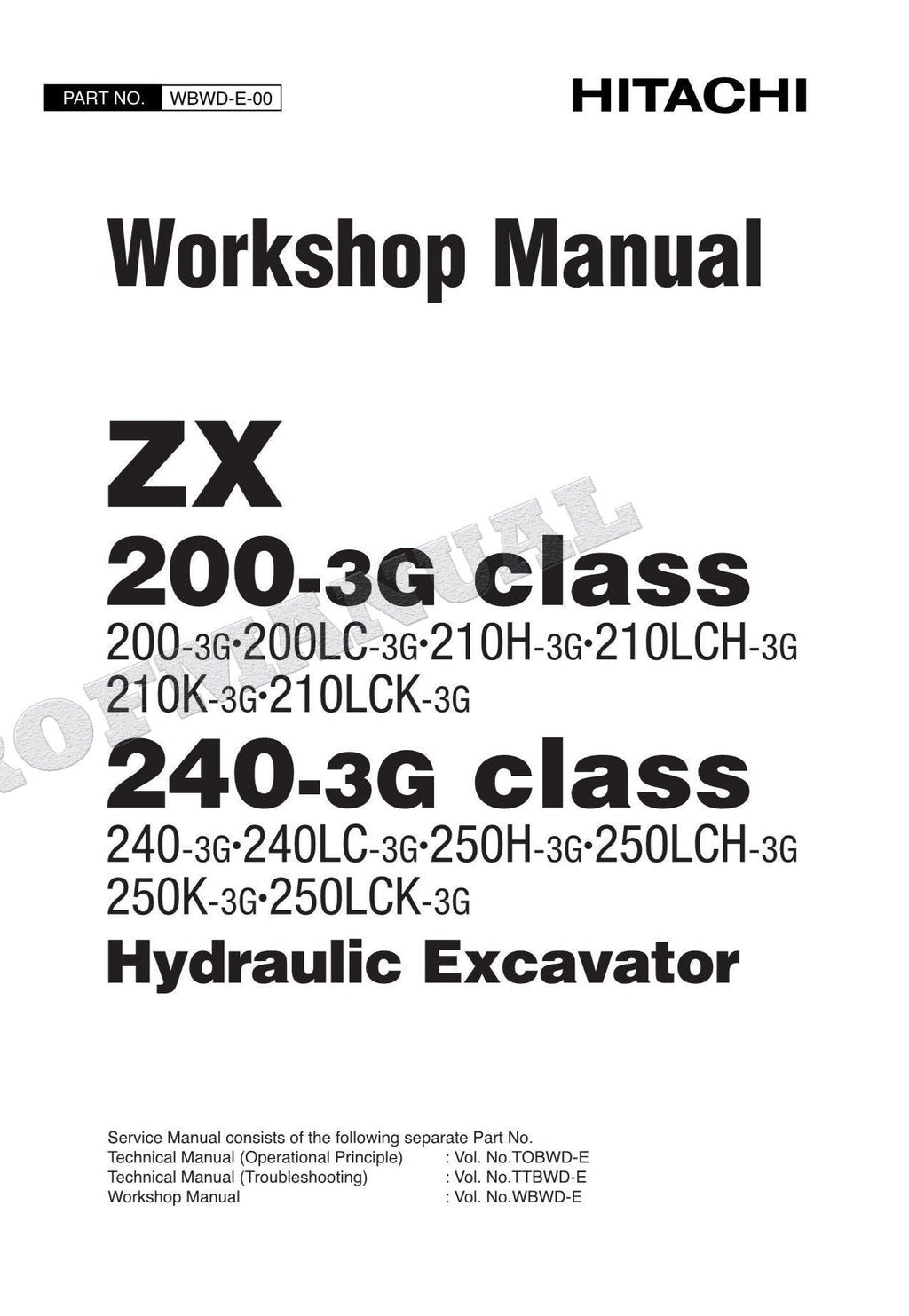 HITACHI ZX200-3G ZX240-3G Repair Service Workshop Manual