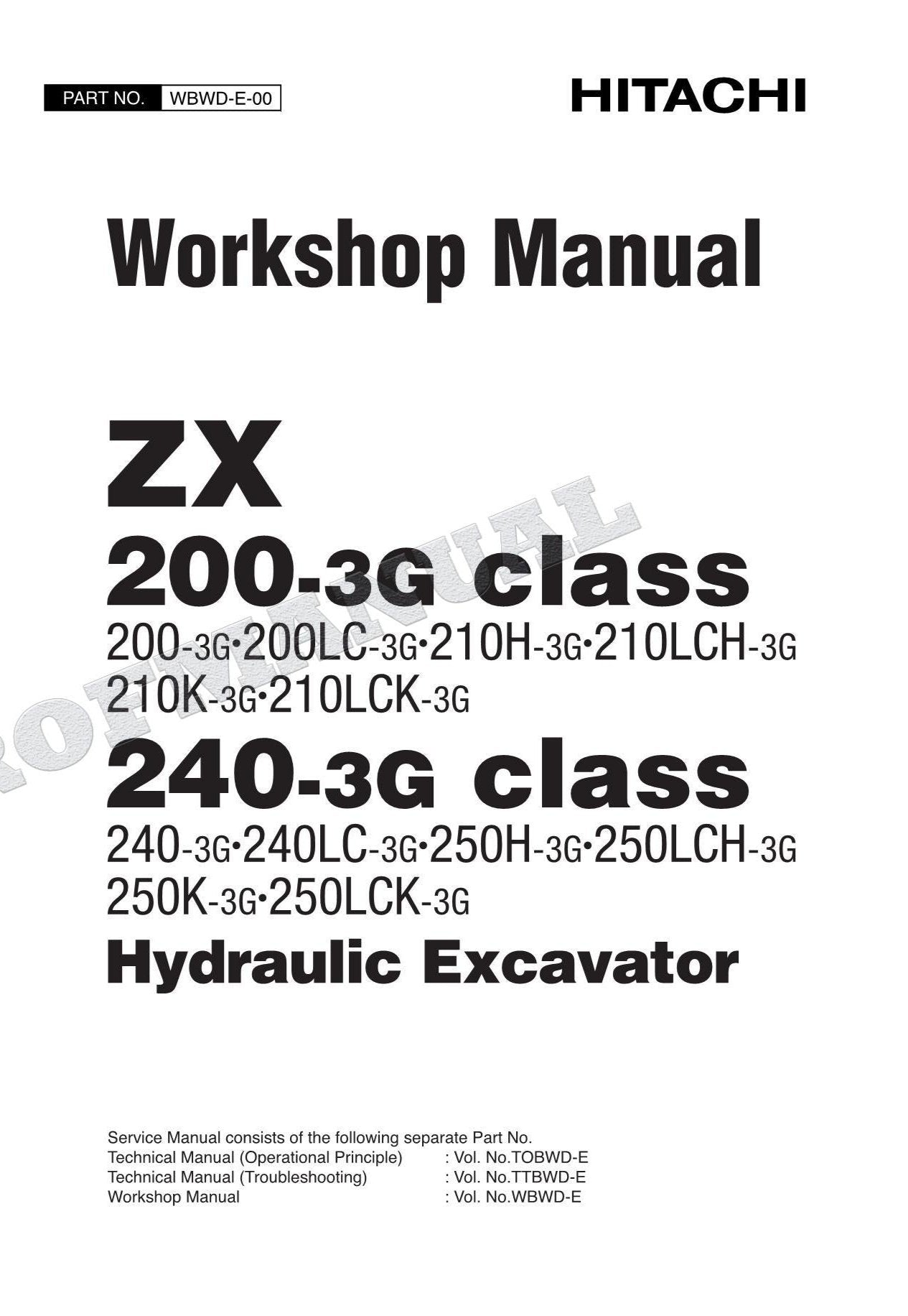 HITACHI ZX200-3G ZX240-3G Repair Service Workshop Manual